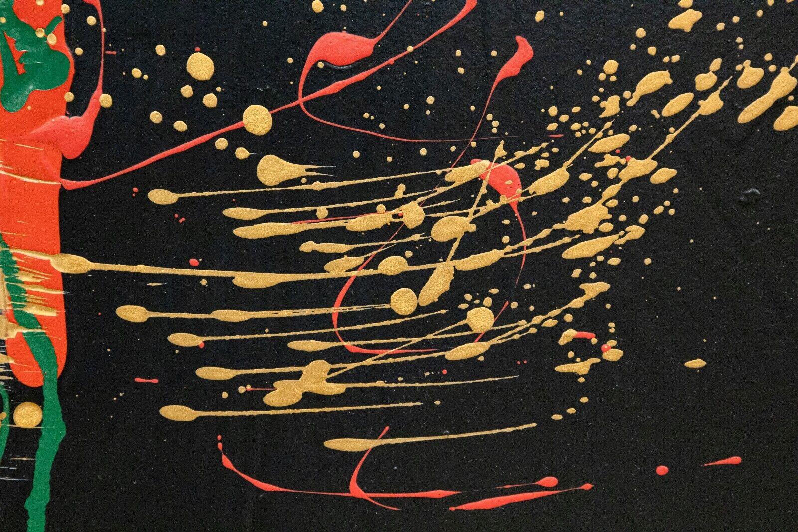 Dominic Pangborn Untitled Abstract Gold Swirl with Red & Green Painting on Board For Sale 4