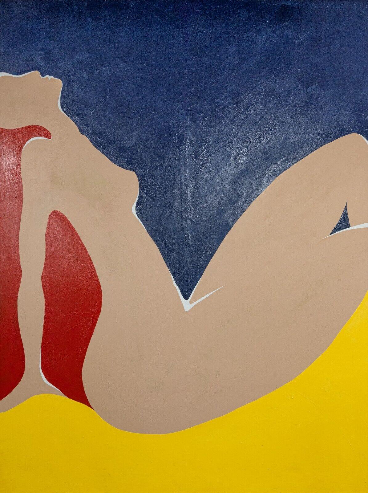 A monumental unique acrylic painting on board by international artist Dominic Pangborn. An elegant yet modern nude is depicted in primary colors which creates a bold and bright statement. The graphic design is reminiscent to the nudes by Tom
