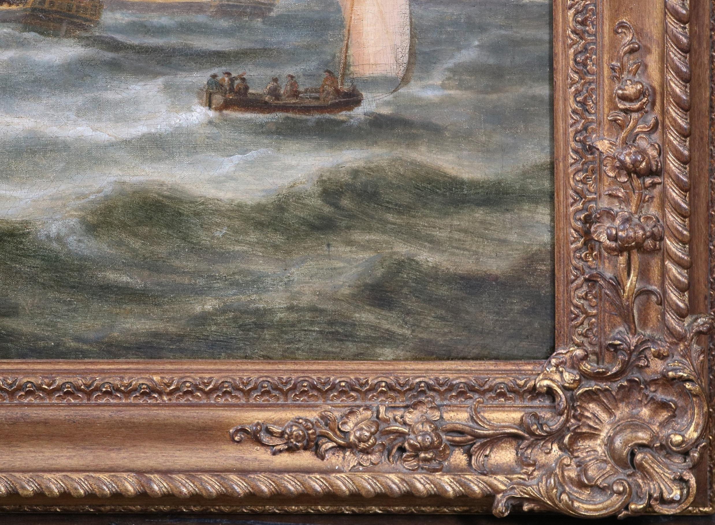 British Navy Fleet off Dover - Large 18th Century Oil Painting Marine Seascape For Sale 9