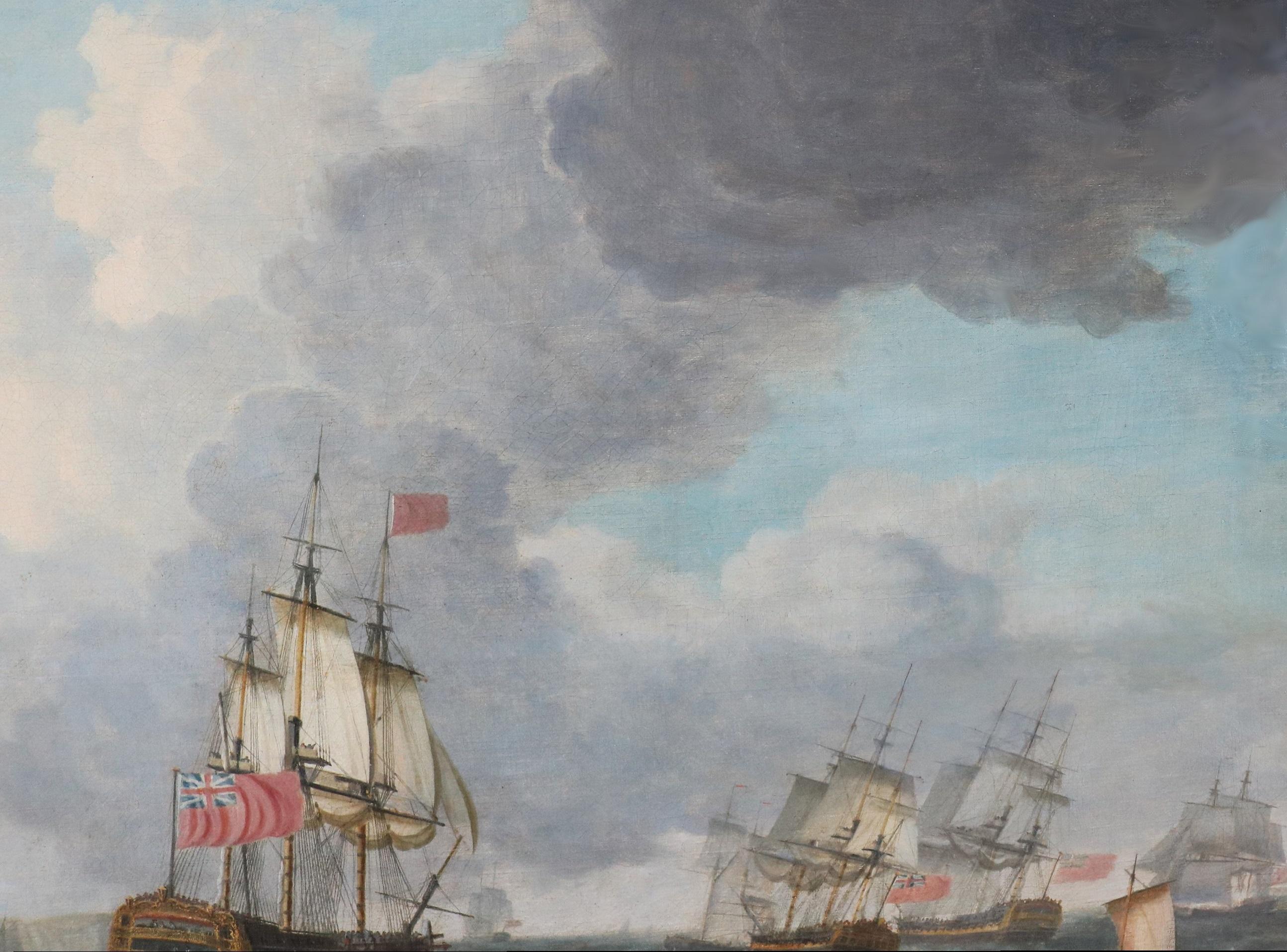 British Navy Fleet off Dover - Large 18th Century Oil Painting Marine Seascape For Sale 3