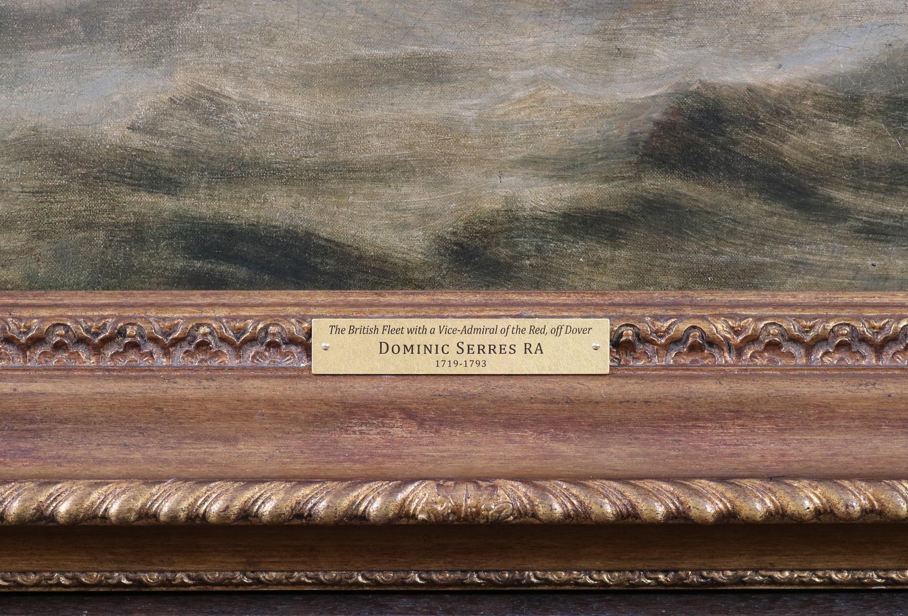 Gran pintura al óleo del siglo XVIII Paisaje marino de la flota de la marina británica frente a Dover en venta 8