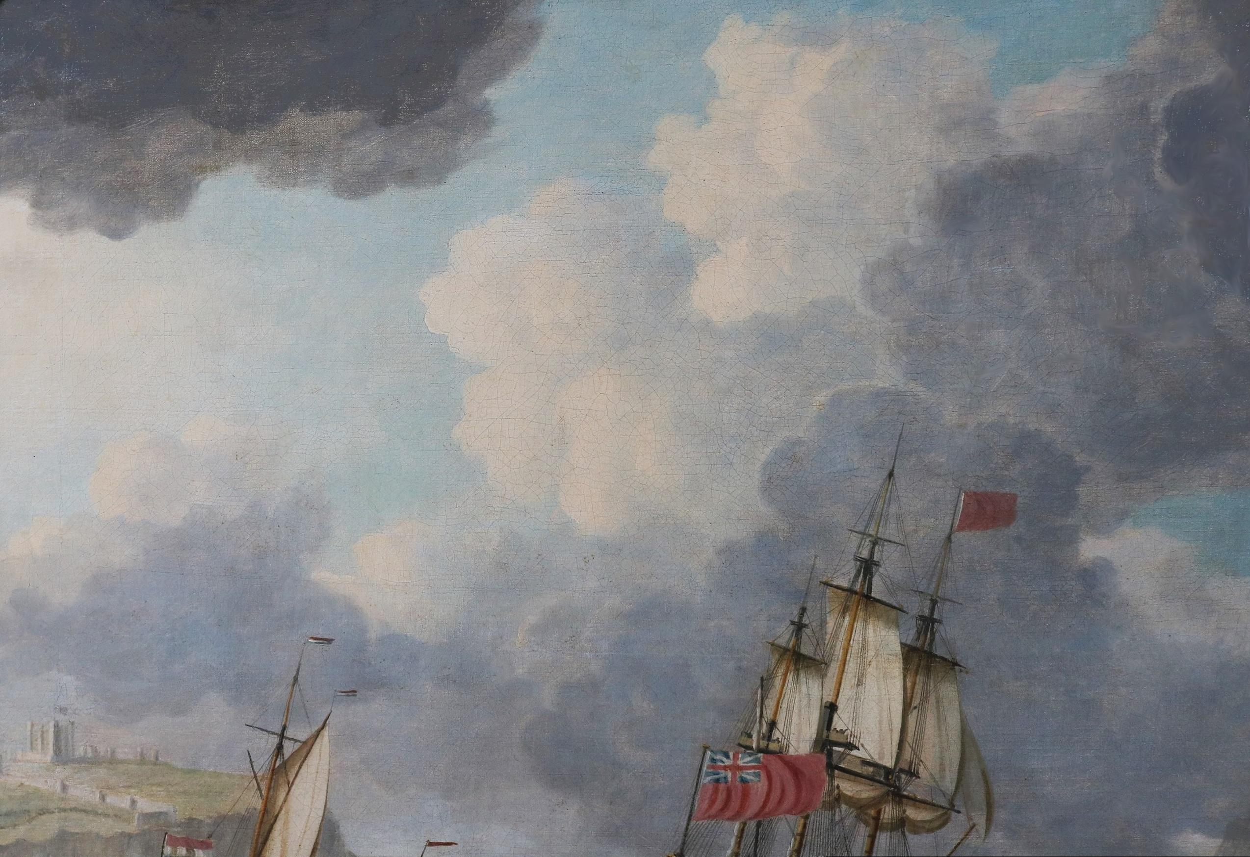 Gran pintura al óleo del siglo XVIII Paisaje marino de la flota de la marina británica frente a Dover - Landscape Painting Gris de Dominic Serres