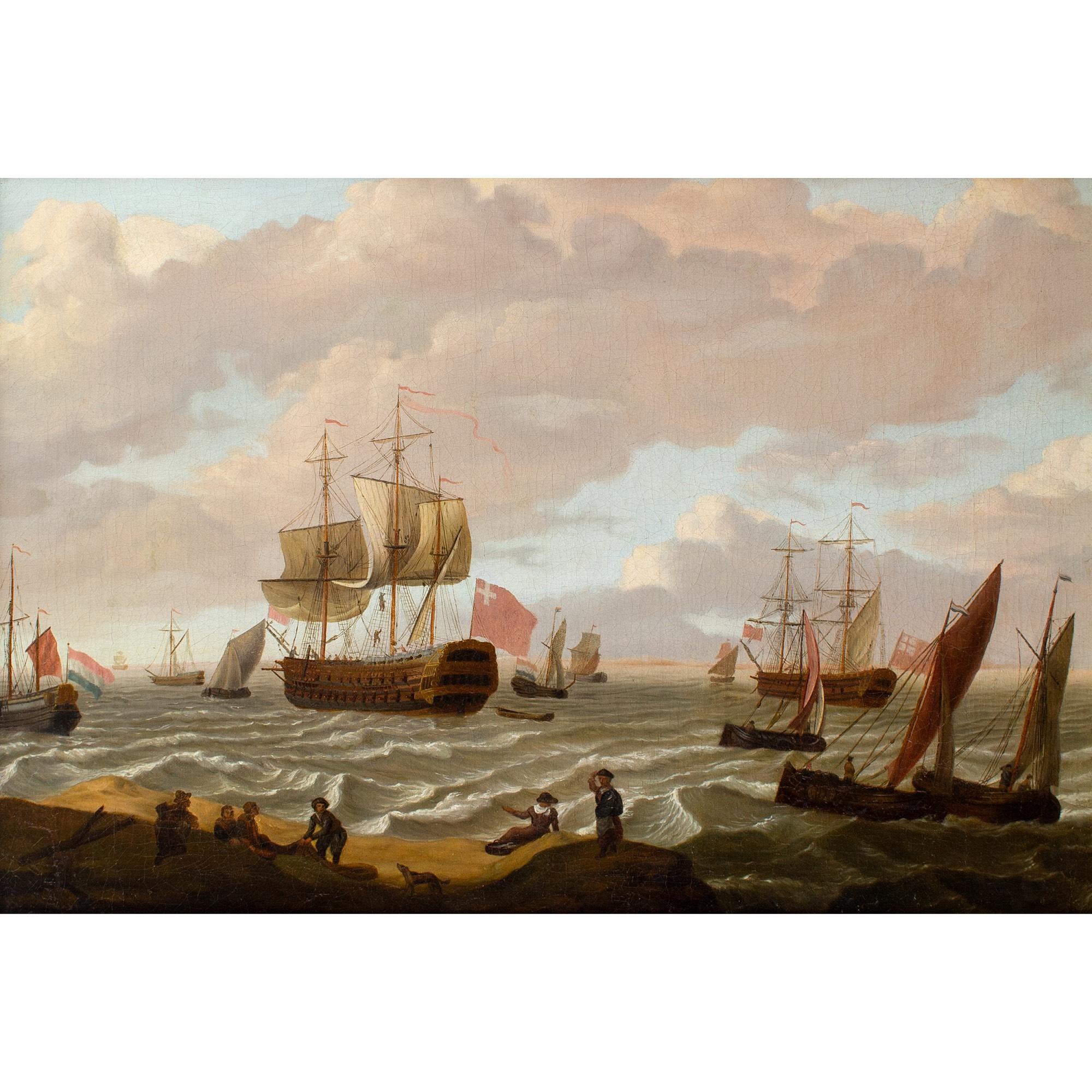 Dominic Serres The Elder RA (Circle) Deux hommes de guerre britanniques parmi d'autres navires en vente 1
