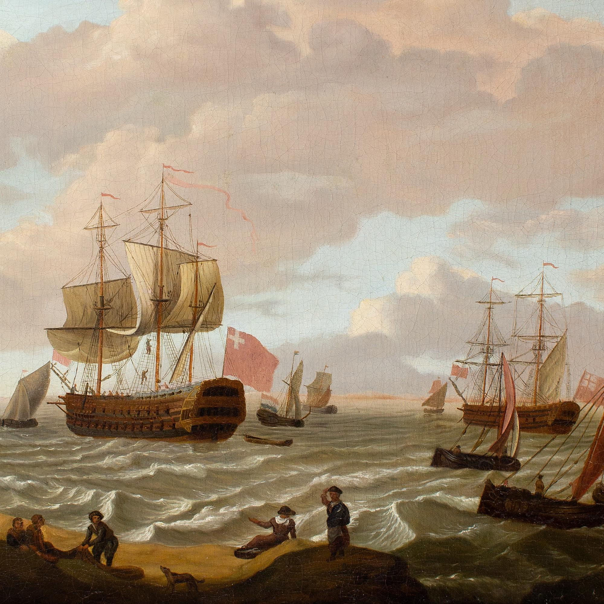 Dominic Serres The Elder RA (Circle) Deux hommes de guerre britanniques parmi d'autres navires en vente 4