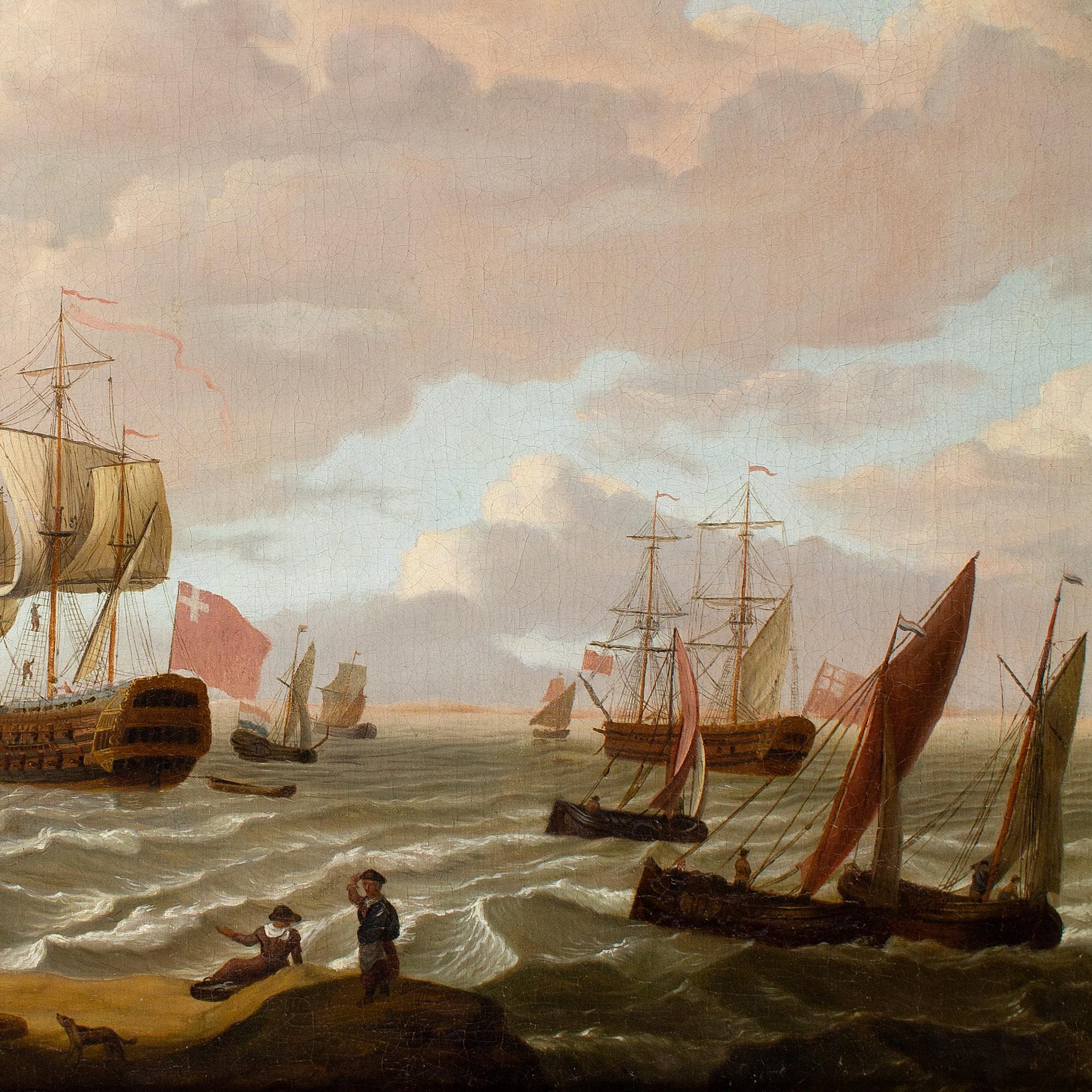 Dominic Serres The Elder RA (Circle) Deux hommes de guerre britanniques parmi d'autres navires en vente 5