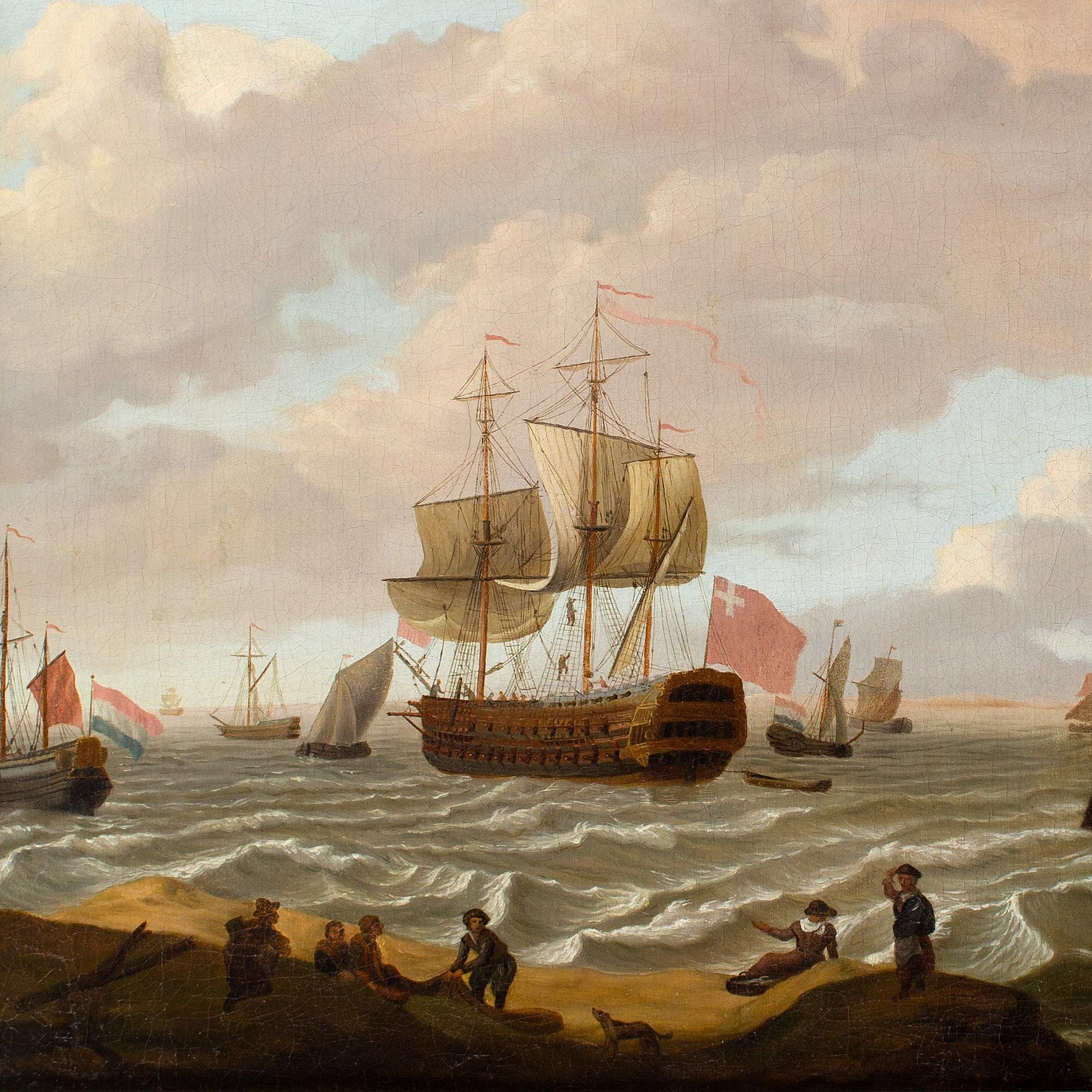 Dominic Serres The Elder RA (Circle) Deux hommes de guerre britanniques parmi d'autres navires en vente 6