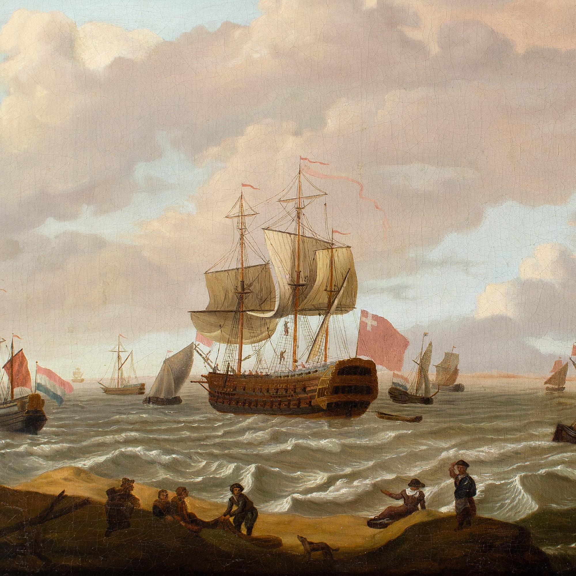 Dominic Serres The Elder RA (Circle) Deux hommes de guerre britanniques parmi d'autres navires en vente 7