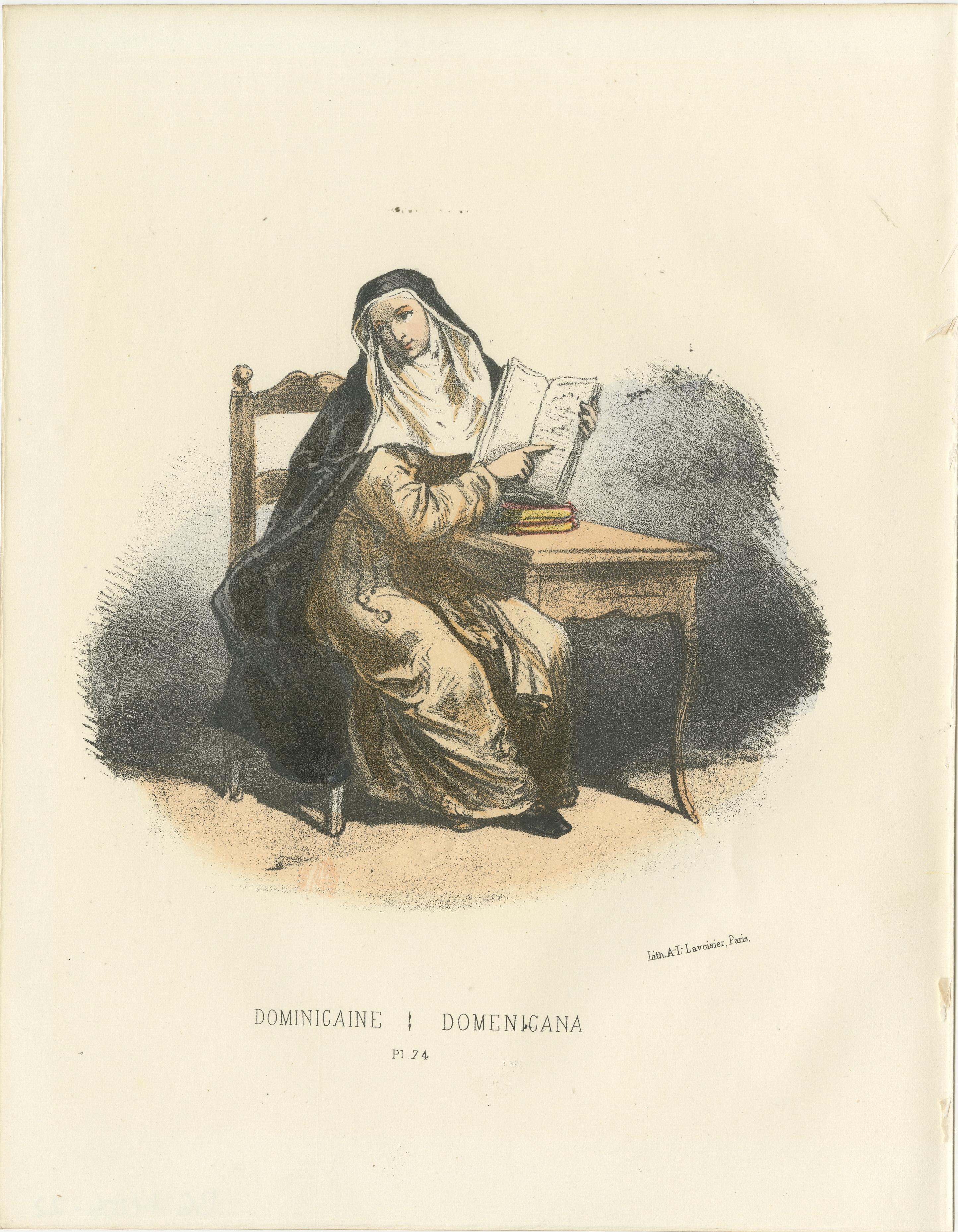 Retrato de la Orden Religiosa Dominicaine - Grabado antiguo coloreado a mano, 1862

Esta cautivadora litografía coloreada a mano, titulada Dominicaine, es la lámina 74 de la segunda edición de la célebre publicación de 1862 Album ou Collection