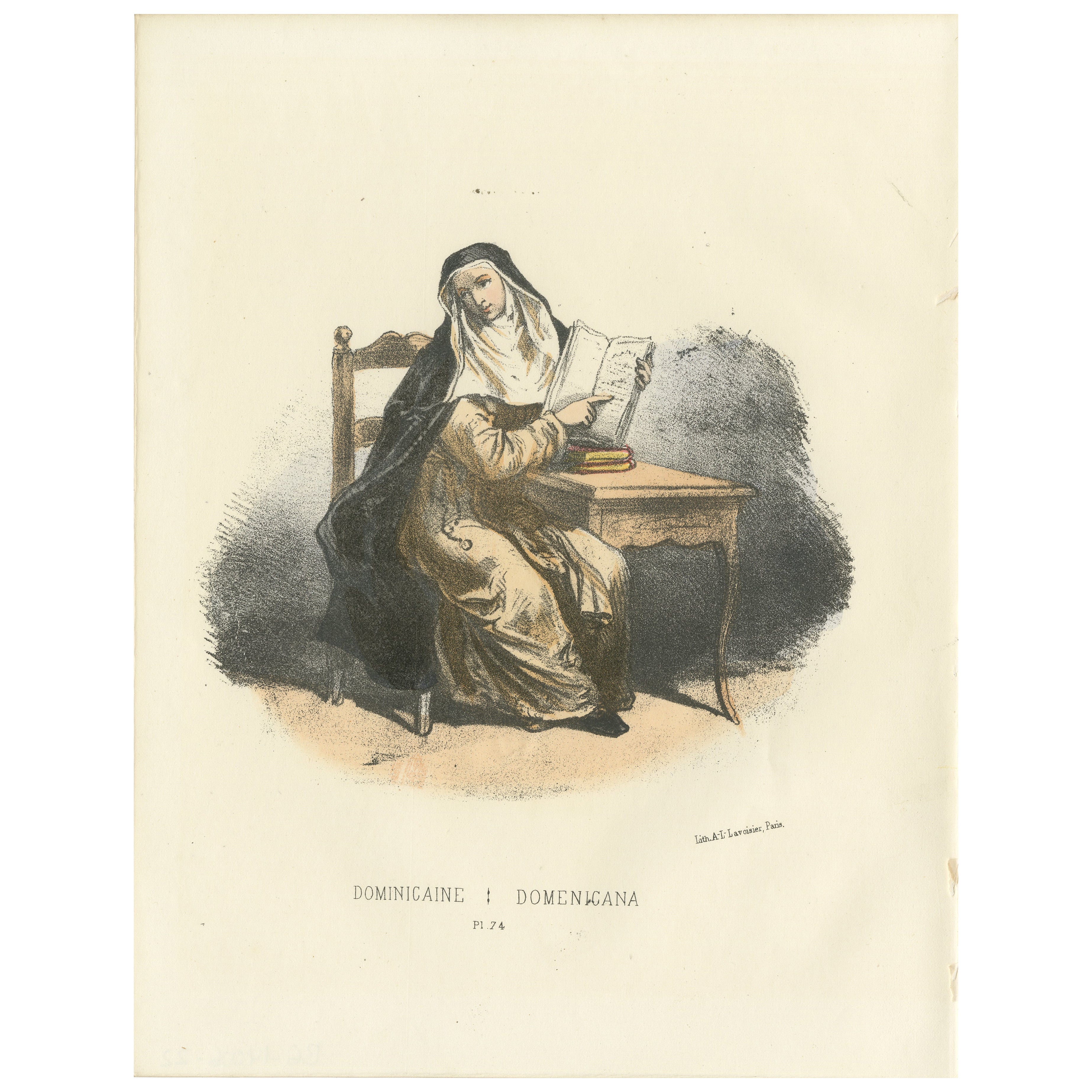 Dominicaine Religious Order Portrait – Handcolored Antique Print, 1862