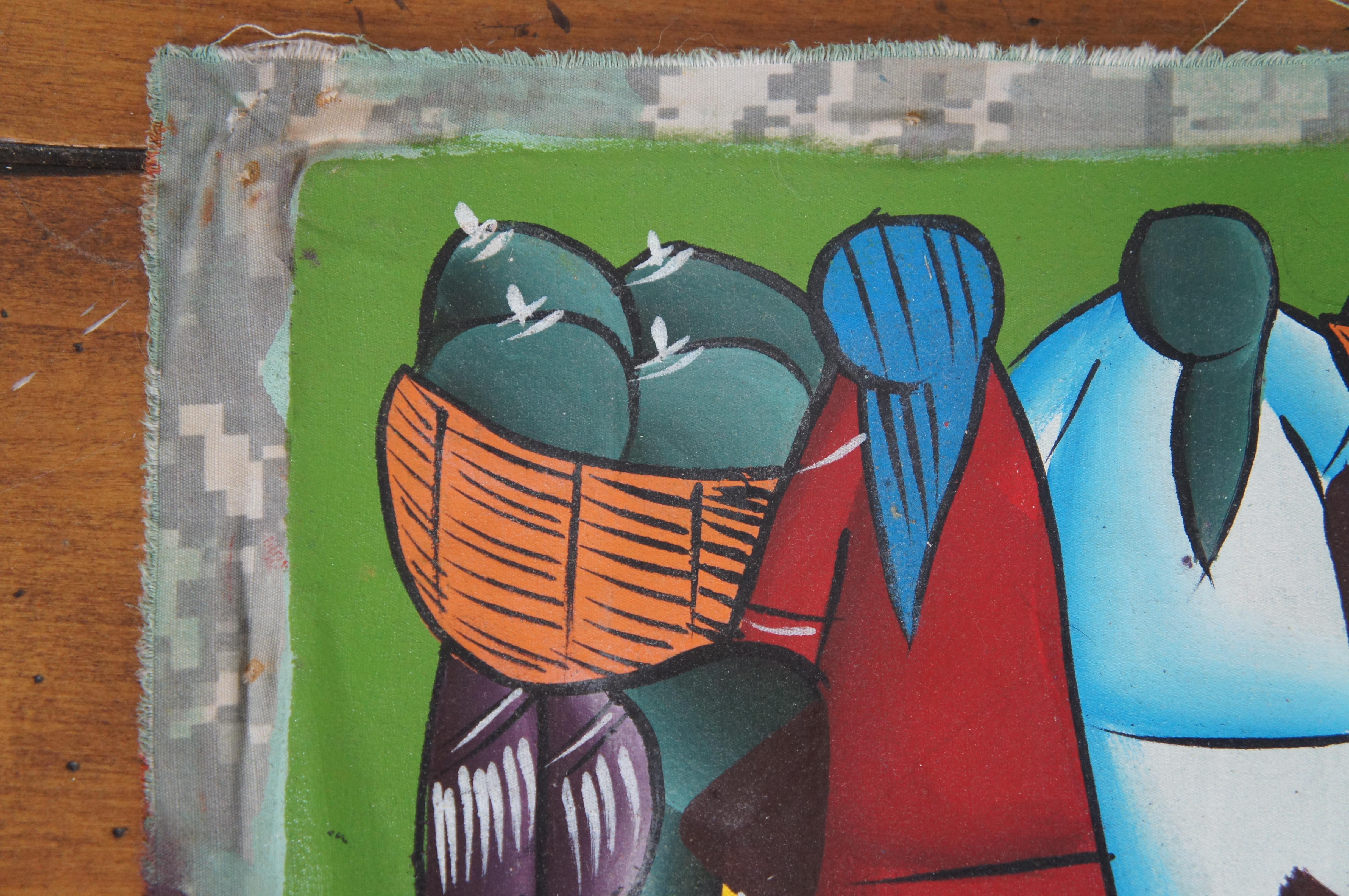 Dominican Republic Folk Art Acrylic Painting on Cloth Women at Market 19