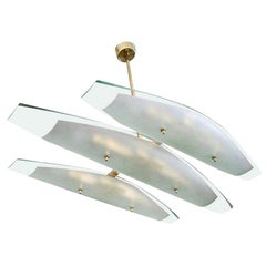Dominici 1960s Chandelier with Three-Glass Pieces on Brass Frame