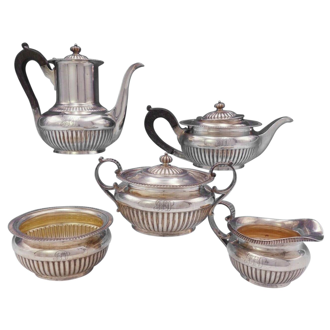 Dominick and Haff Sterling Silver Tea Set 5-Piece with Wood #134, circa 1884