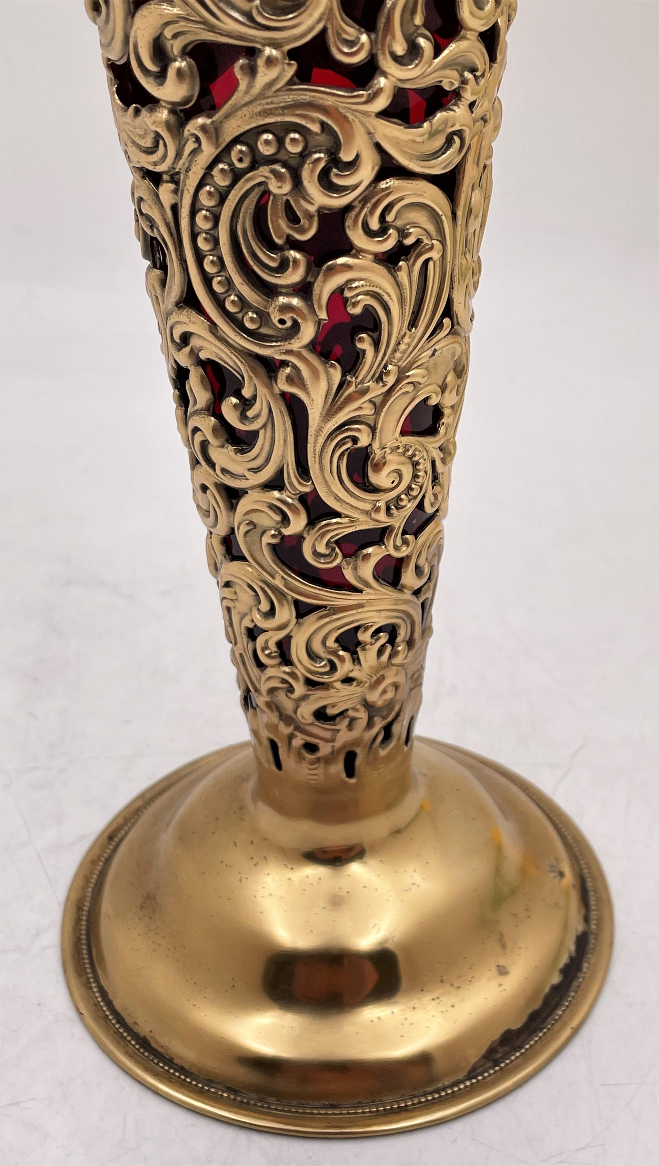 Late 19th Century Dominick & Haff 1898 Vermeil Gilt Sterling Silver Vase with Glass Liner For Sale