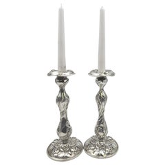Dominick & Haff and Mauser 1903 Pair of Sterling Silver Candlesticks Art Nouveau