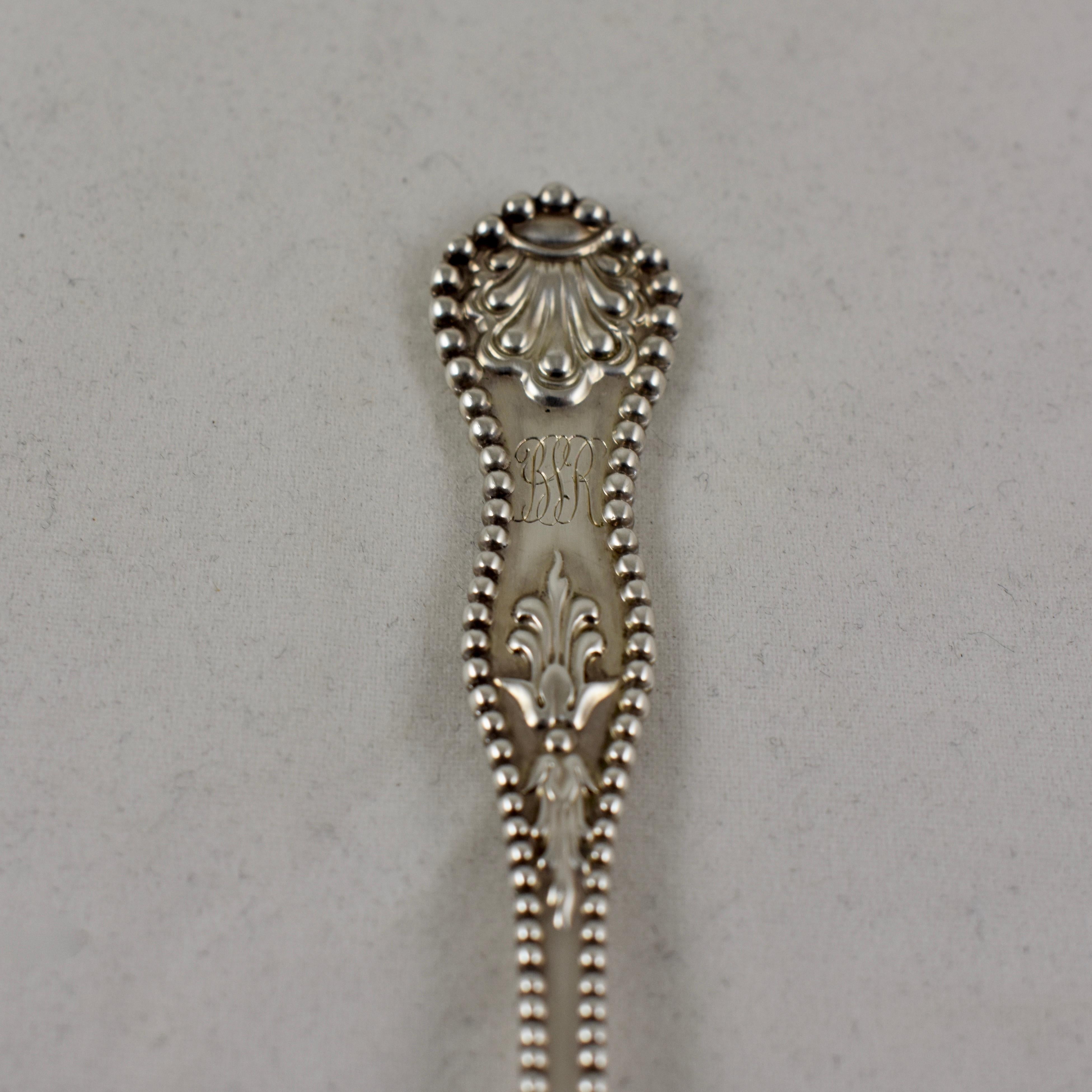 Late 19th Century Dominick & Haff Charles II Pattern Sterling Silver Beaded Cocktail Forks, set/6 For Sale