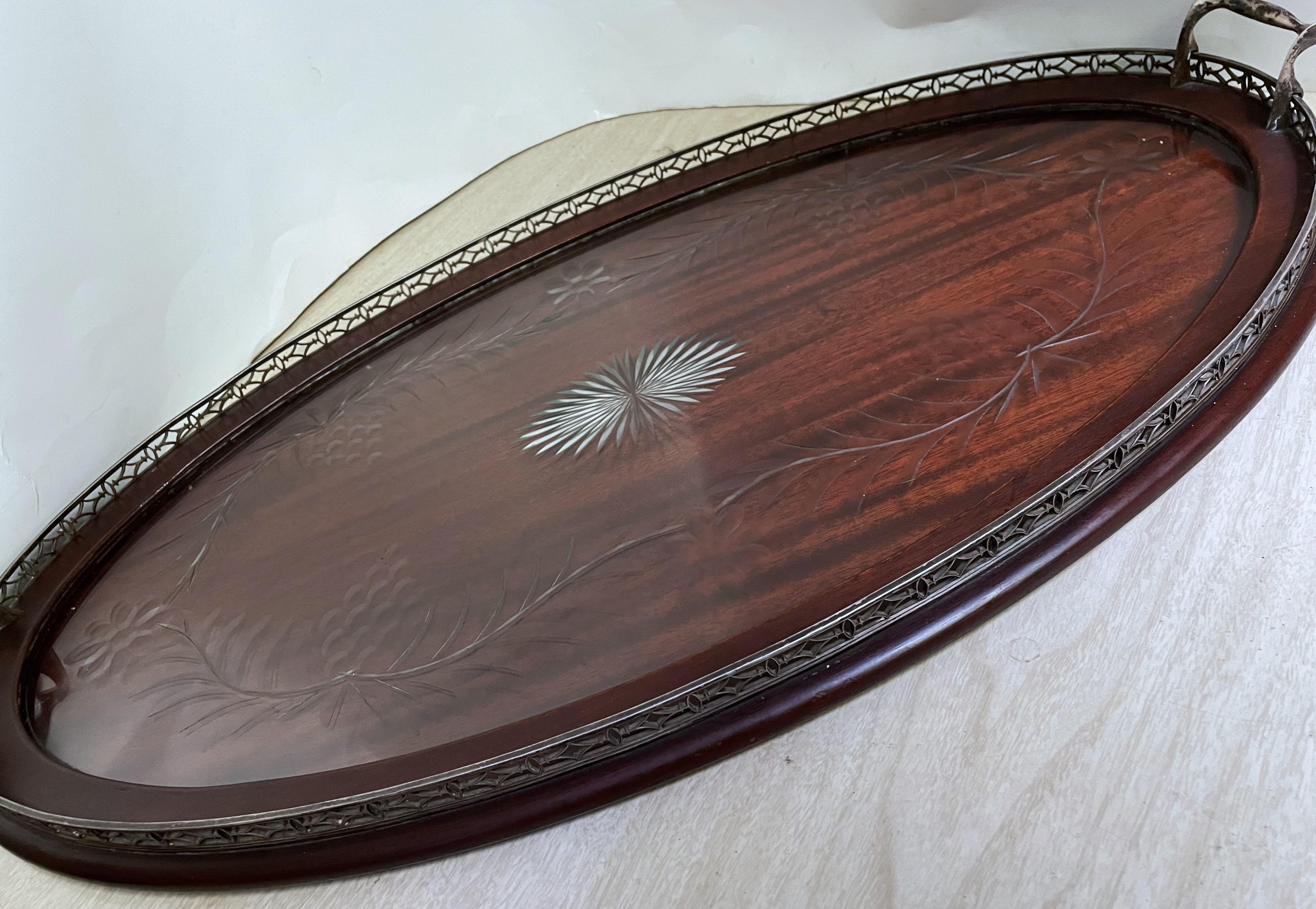 American Dominick & Haff Sterling Silver Galleried Mahogany Wood 24