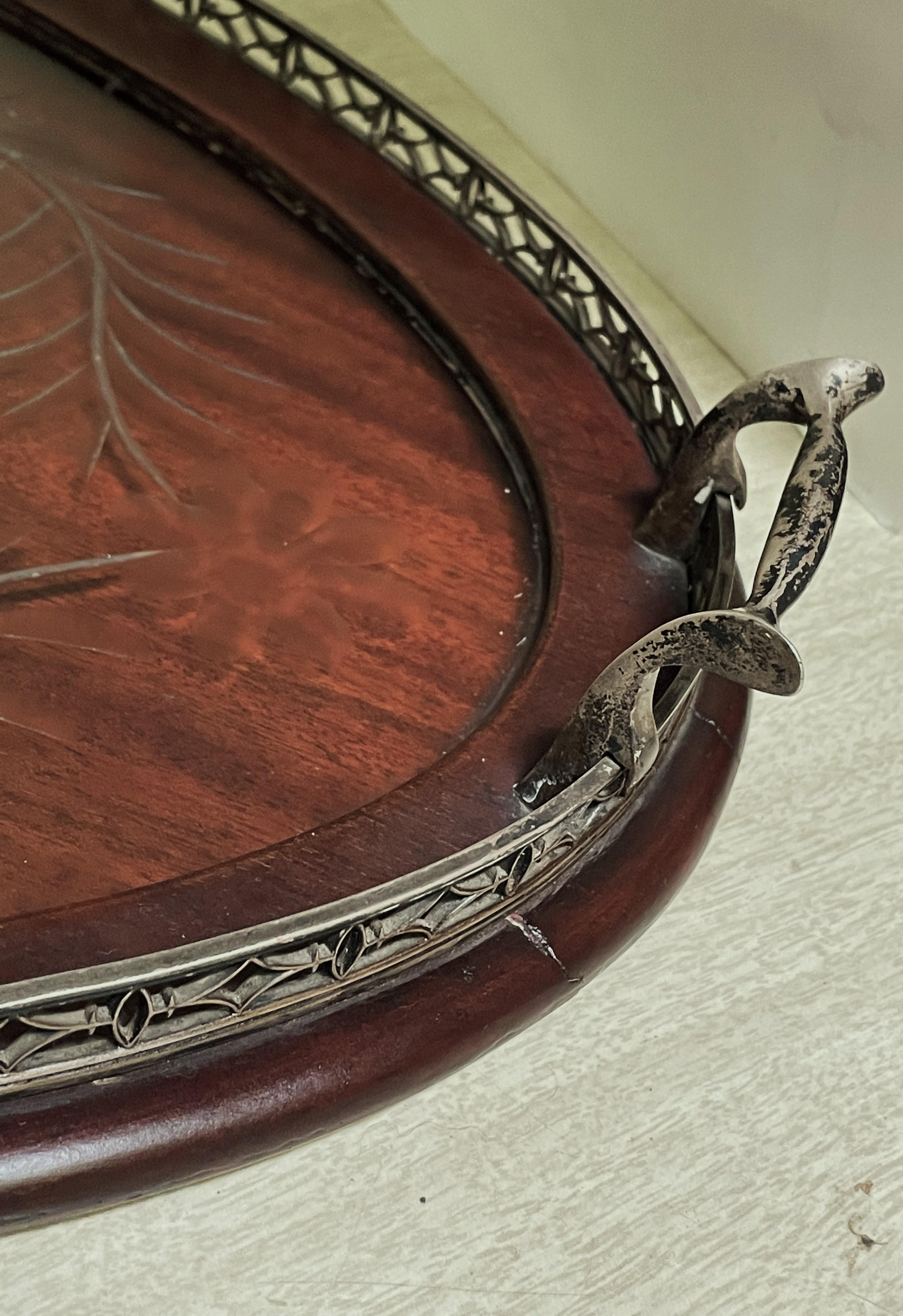 Dominick & Haff Sterling Silver Galleried Mahogany Wood 24