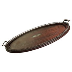 Antique Dominick & Haff Sterling Silver Galleried Mahogany Wood 24" Tray w/Etched Glass