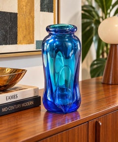 Vase bleu en verre d'art de studio « Early American » de Dominick Labino, signé 1969