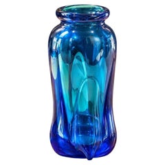 Vase bleu en verre d'art de studio « Early American » de Dominick Labino, signé 1969