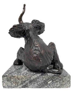 Polish Expressionist Modernist Elephant at Play Bronze, Granite Animal Sculpture