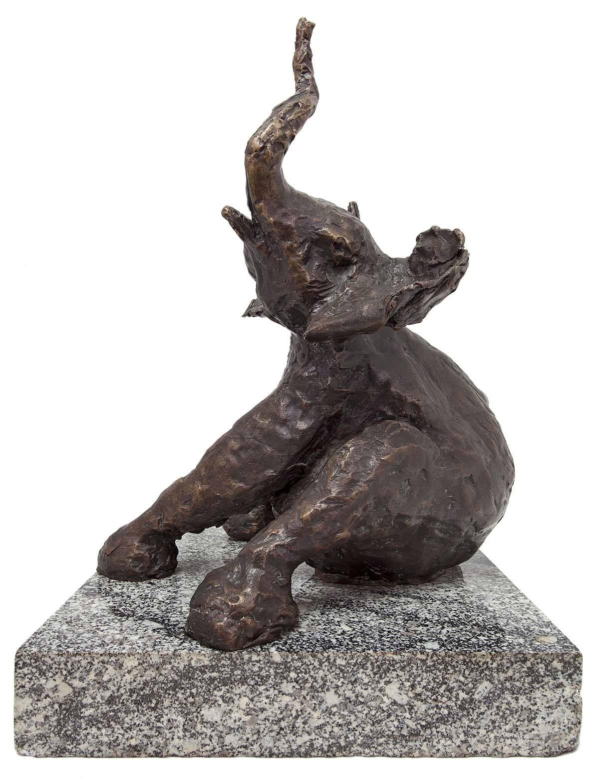 Polish Expressionist Modernist Elephant at Play Bronze, Granite Animal Sculpture 1