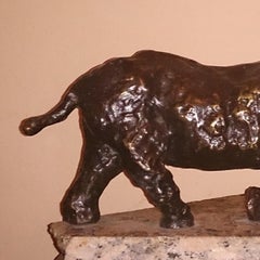 Escultura Modernista Polaca Rinoceronte Cargador Bronce Expresionista Rinoceronte