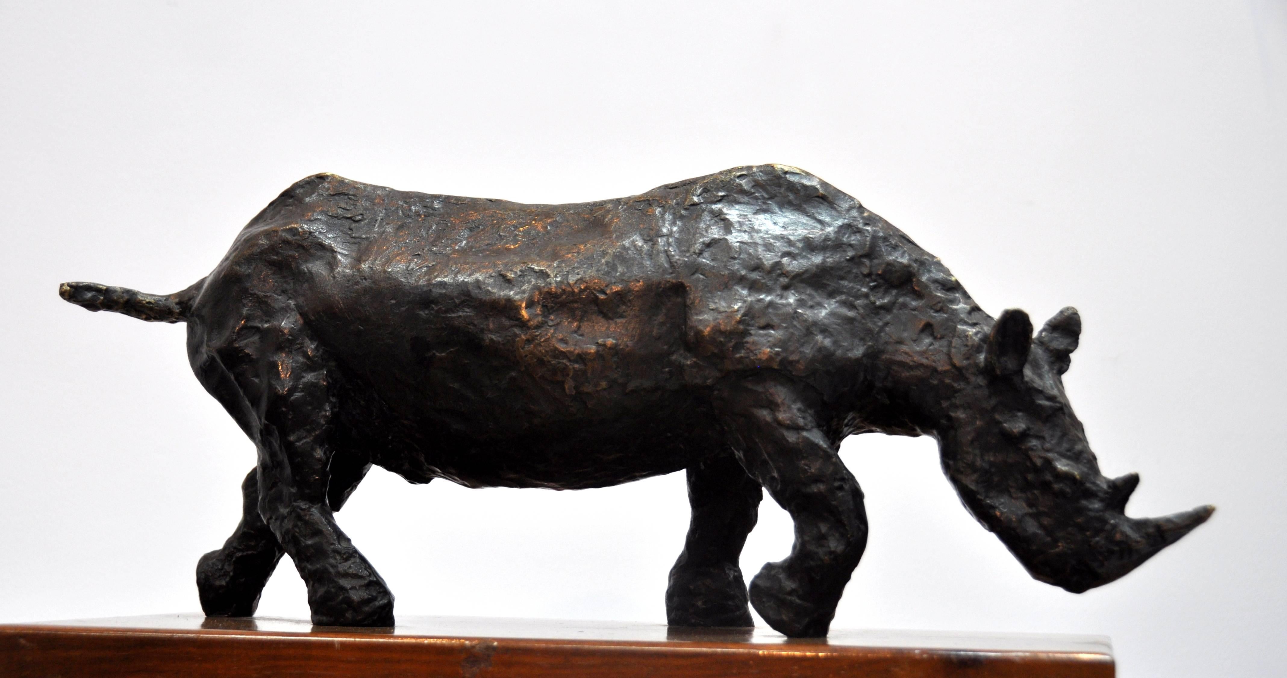 Polish Modernist Charging Rhino Bronze Expressionist Rhinoceros Sculpture