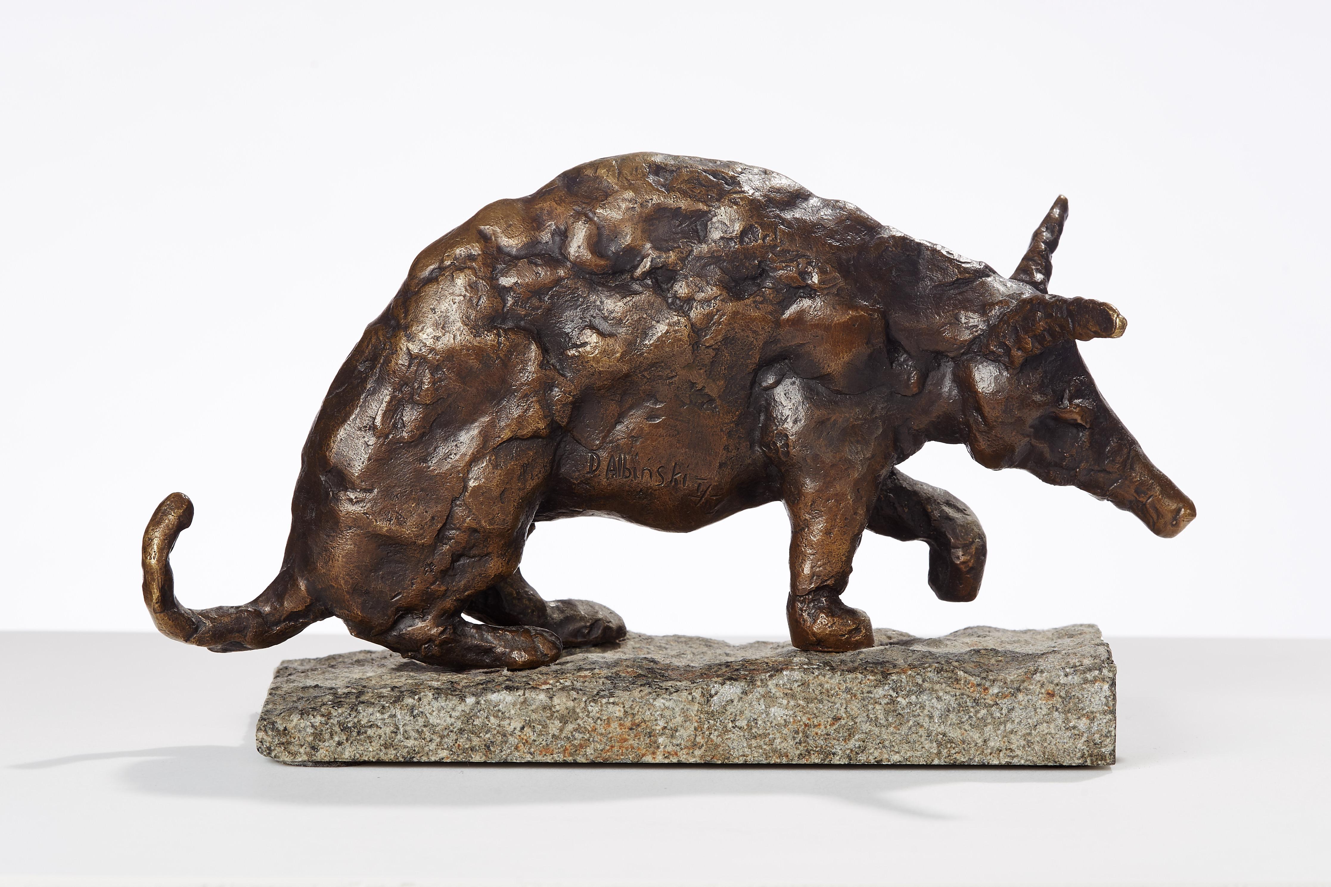 Dominik Albinski Figurative Sculpture - Polish Modernist Man ANTEATER Bronze Expressionist  Art Sculpture