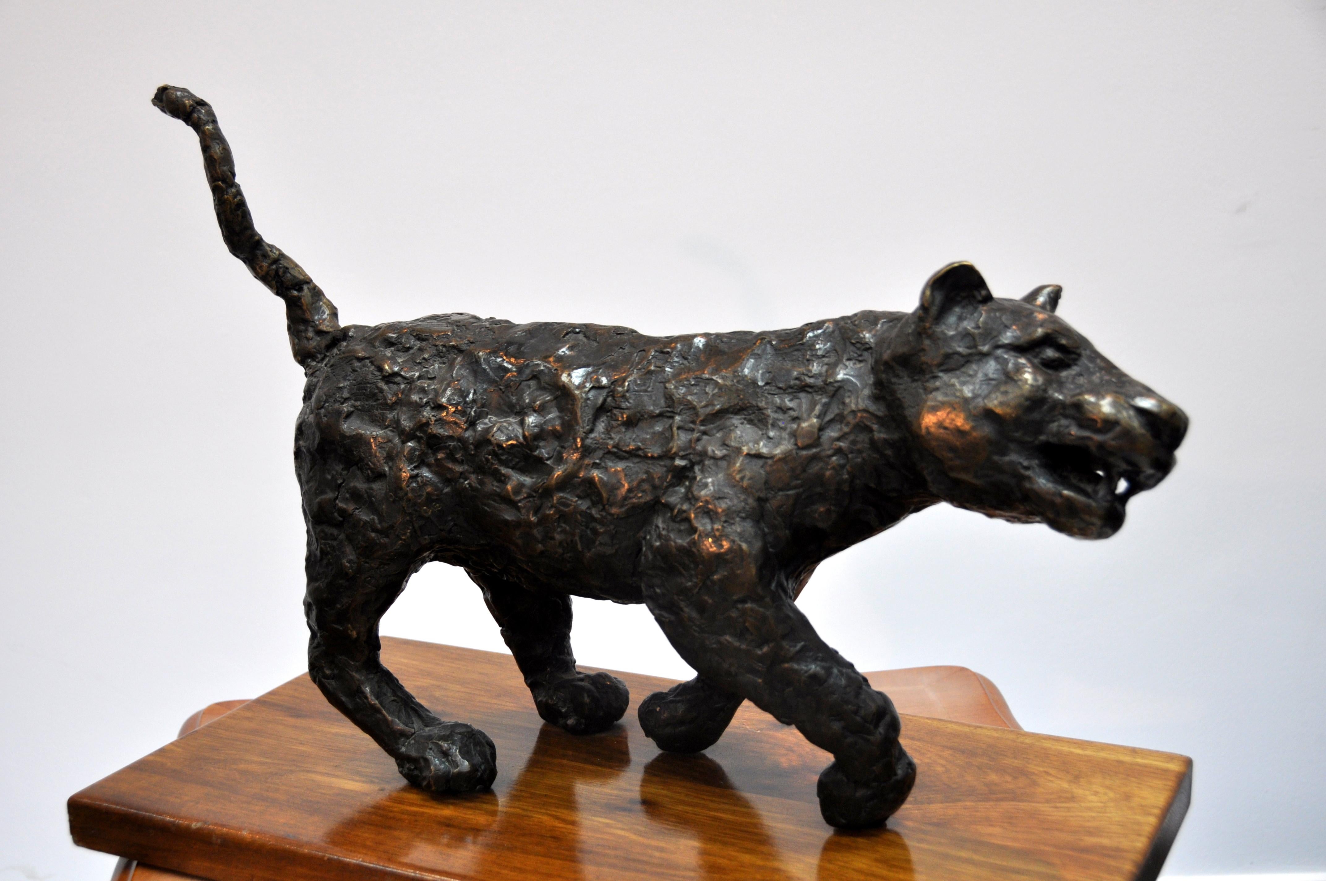 Dominik Albinski Figurative Sculpture - Polish Modernist Man Lioness Bronze Expressionist Lion Art Sculpture
