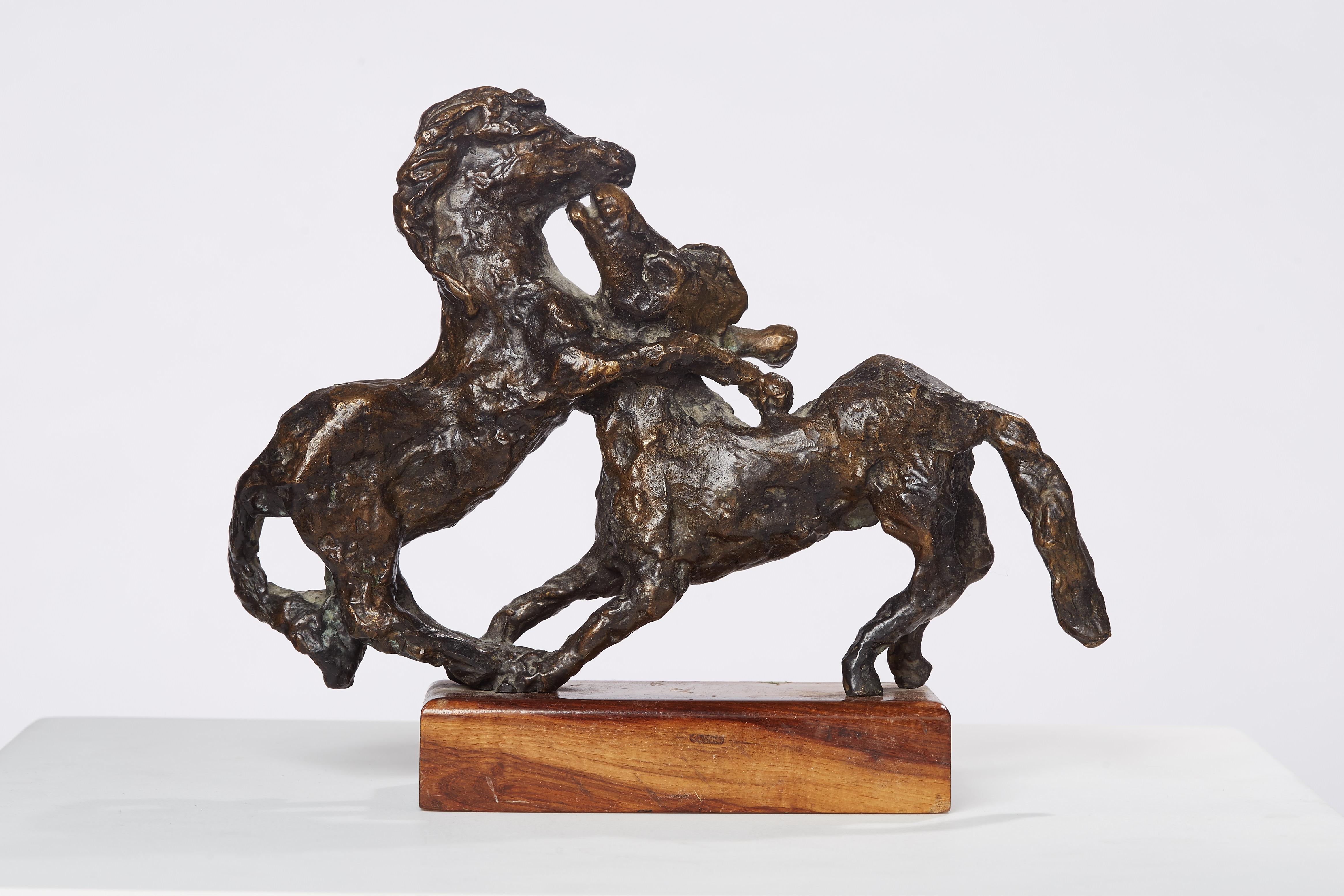 Polish Modernist Prancing Horses Bronze Expressionist Art Sculpture