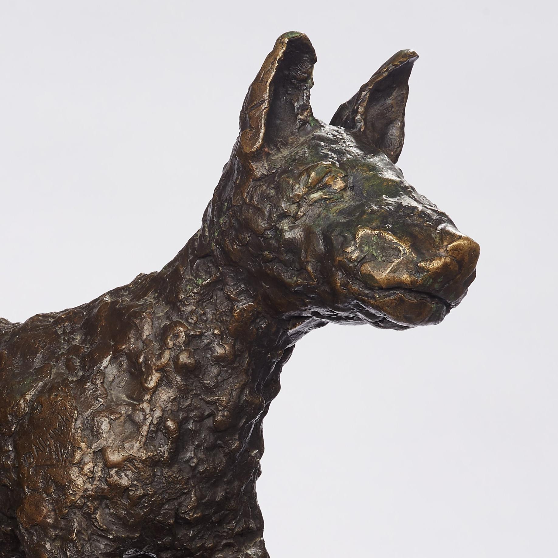 Polnische modernistische PUPPY DOG Bronze-Skulptur des Expressionismus – Sculpture von Dominik Albinski