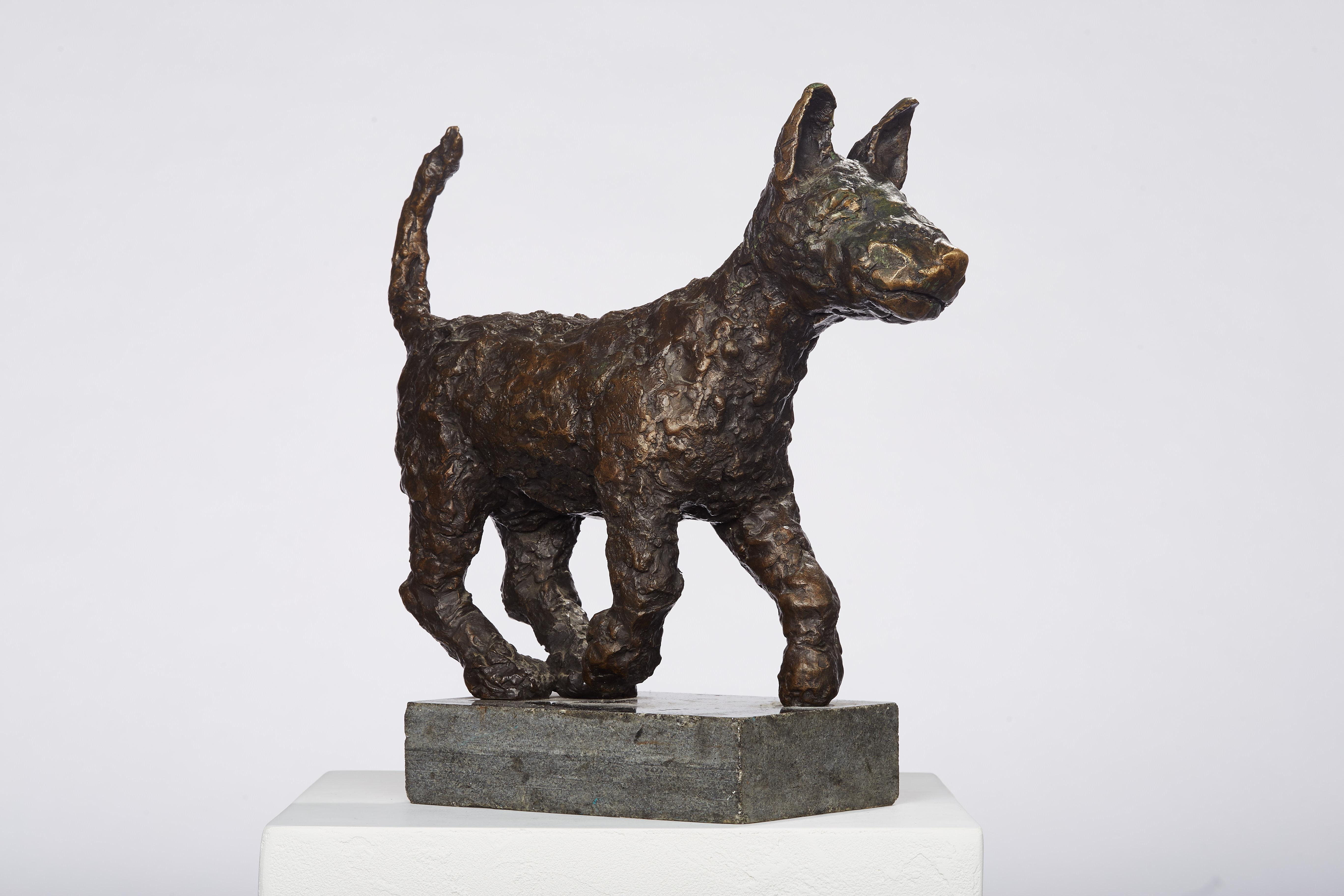Dominik Albinski Figurative Sculpture – Polnische modernistische PUPPY DOG Bronze-Skulptur des Expressionismus