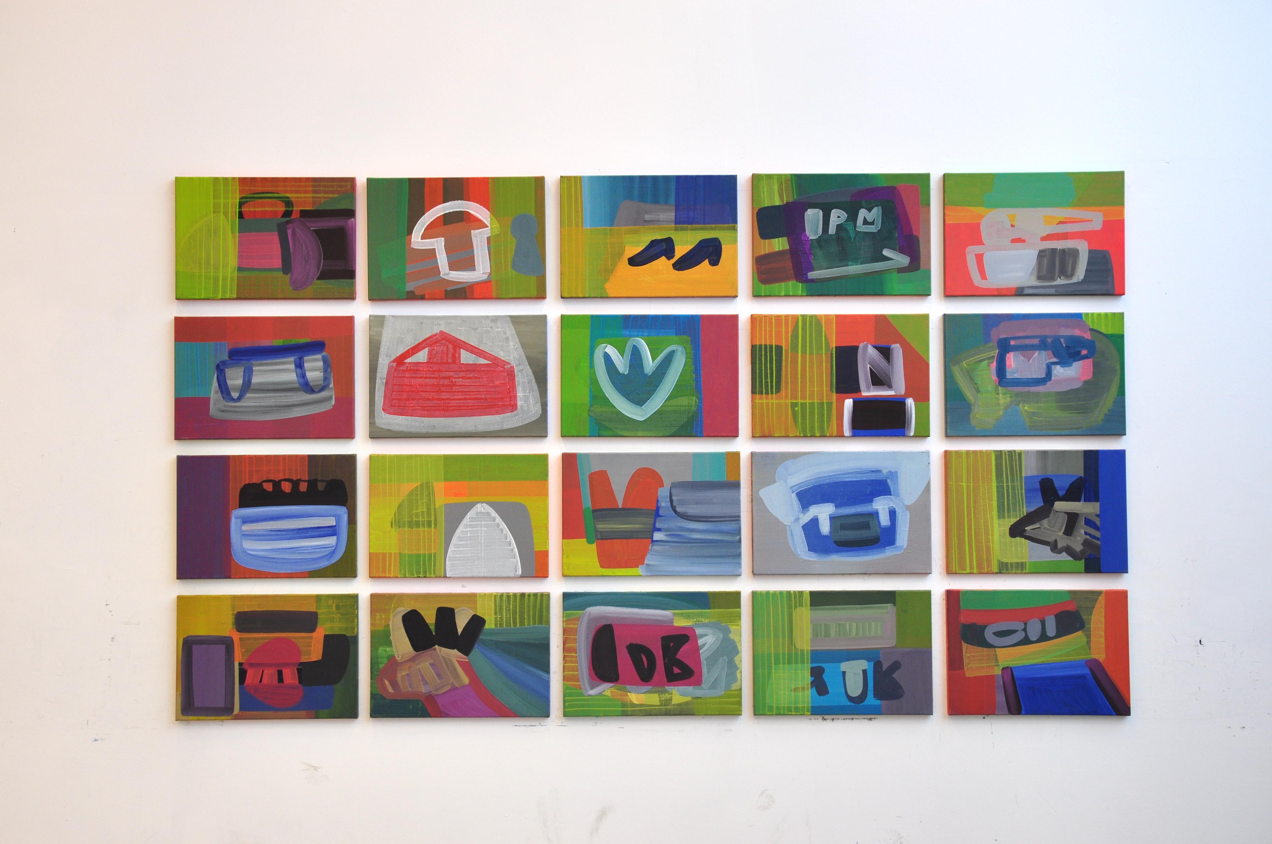 Alians Of Signs 3 , Moderne farbenfrohe Komposition, großformatiges Ölgemälde – Painting von Dominika Krechowicz