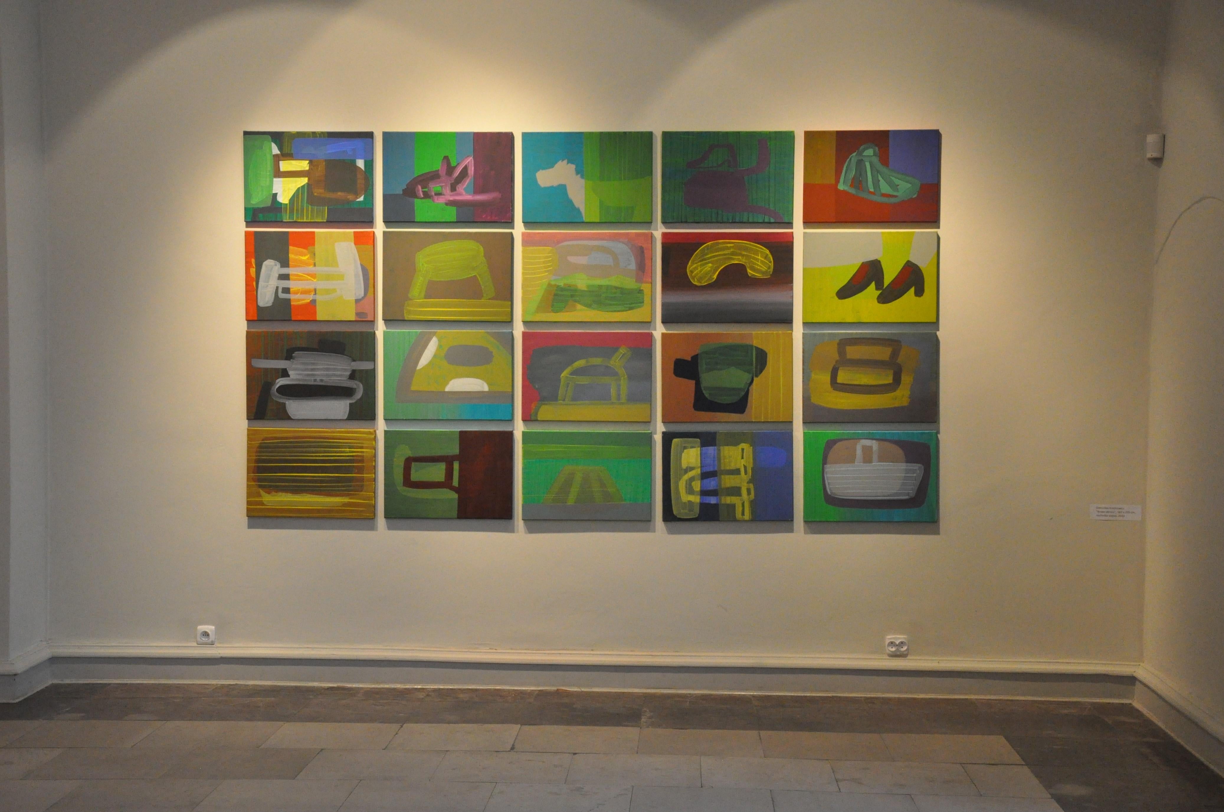 Alians Of Signs 1 , Composición Colorista Moderna, Pintura al Óleo de Gran Formato - Painting de Dominika Krechowicz