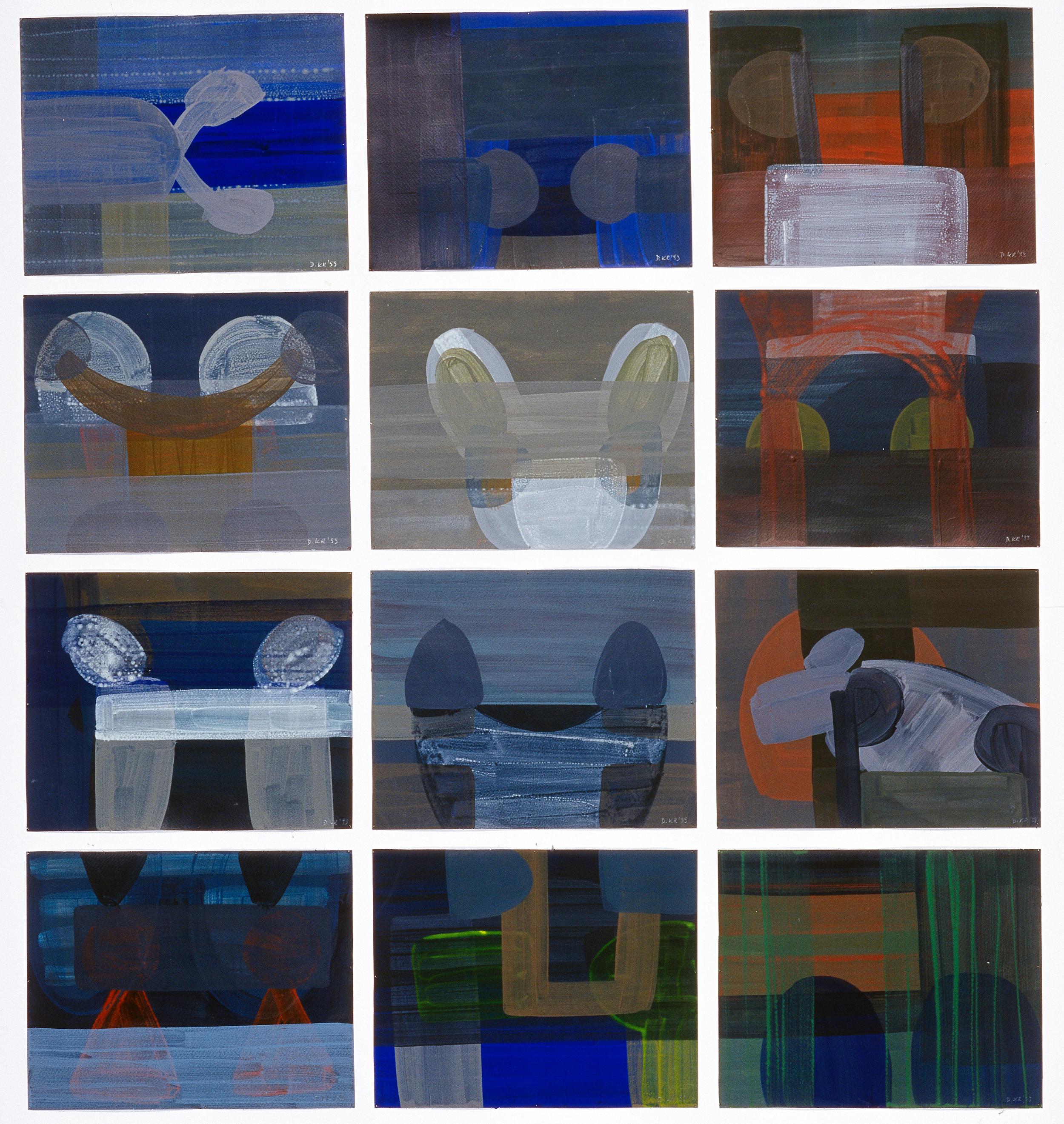 BANDIERE 3 -  Installazione di pittura astratta moderna, formato grande  - 24 Elementi - Painting Contemporaneo di Dominika Krechowicz