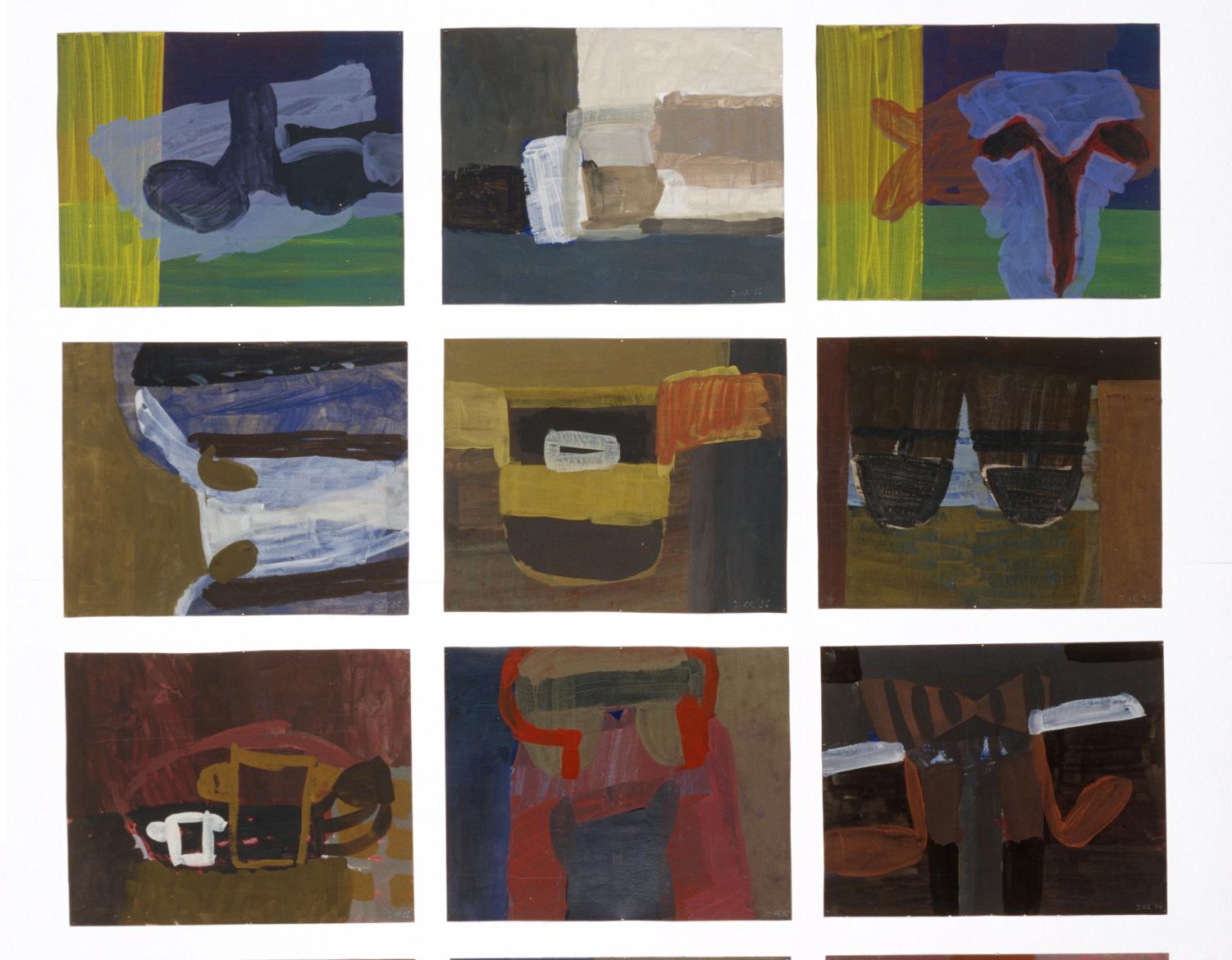 BANDIERE 7 -  Installazione di pittura astratta moderna, formato grande  - 24 Elementi - Figurative Painting Nero di Dominika Krechowicz