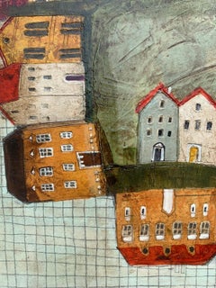 Une Townes 12. Art contemporain figuratif mixed media, Paysage, Art polonais