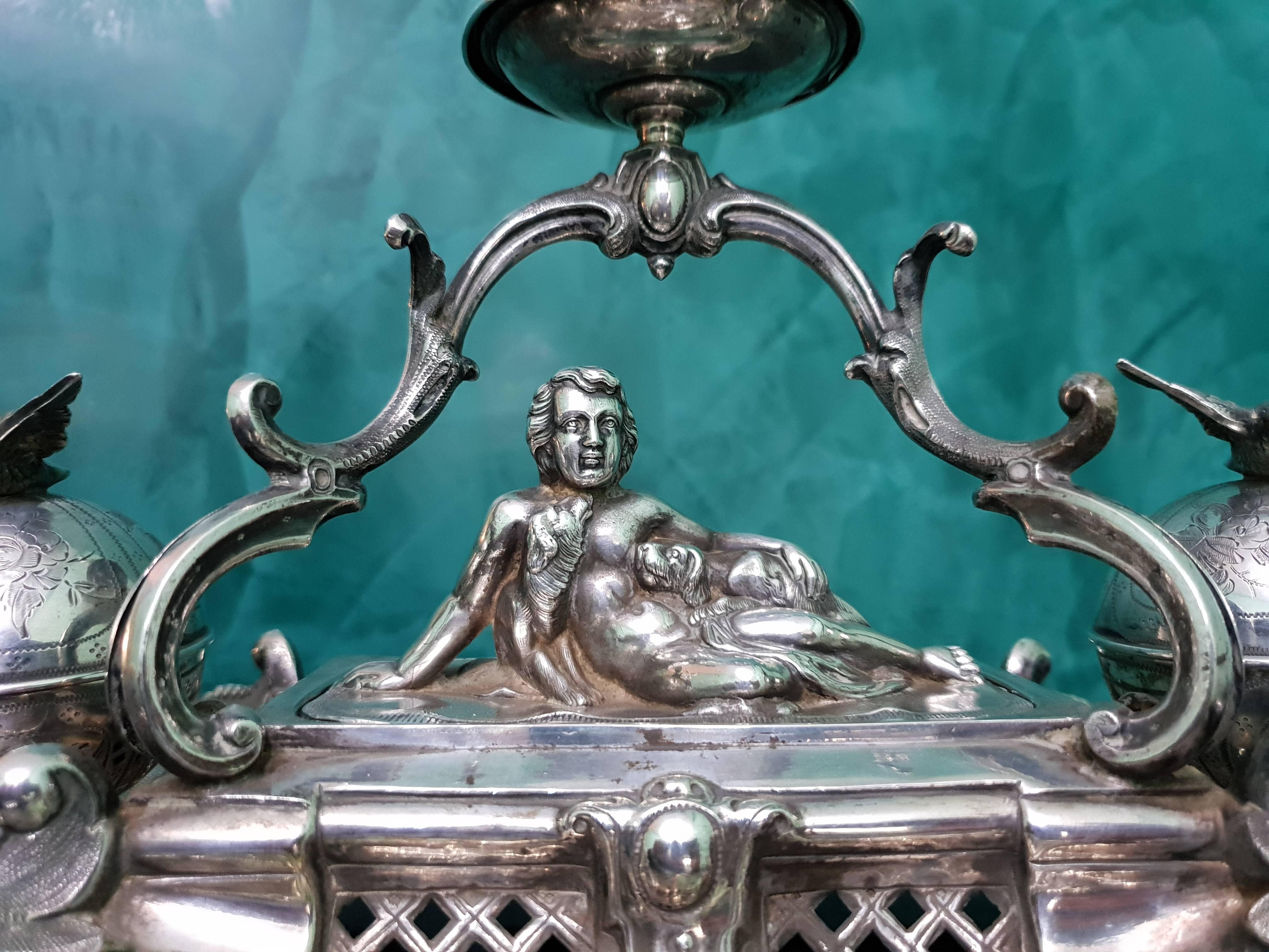 Dominikus Kott 19th Century German Silver Rococo Ink Stand, 1840s In Good Condition For Sale In Florence, IT