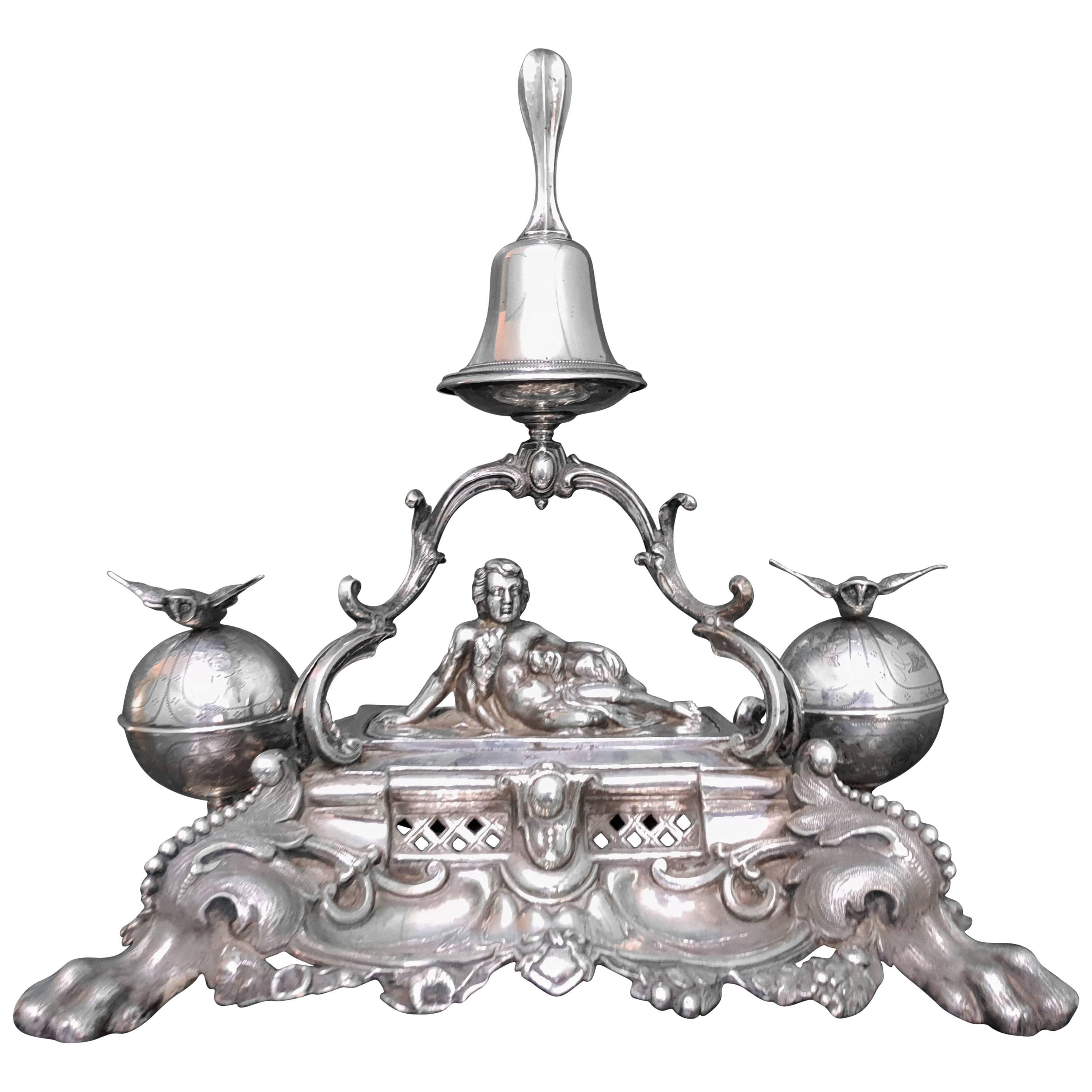 Dominikus Kott 19th Century German Silver Rococo Ink Stand, 1840s For Sale