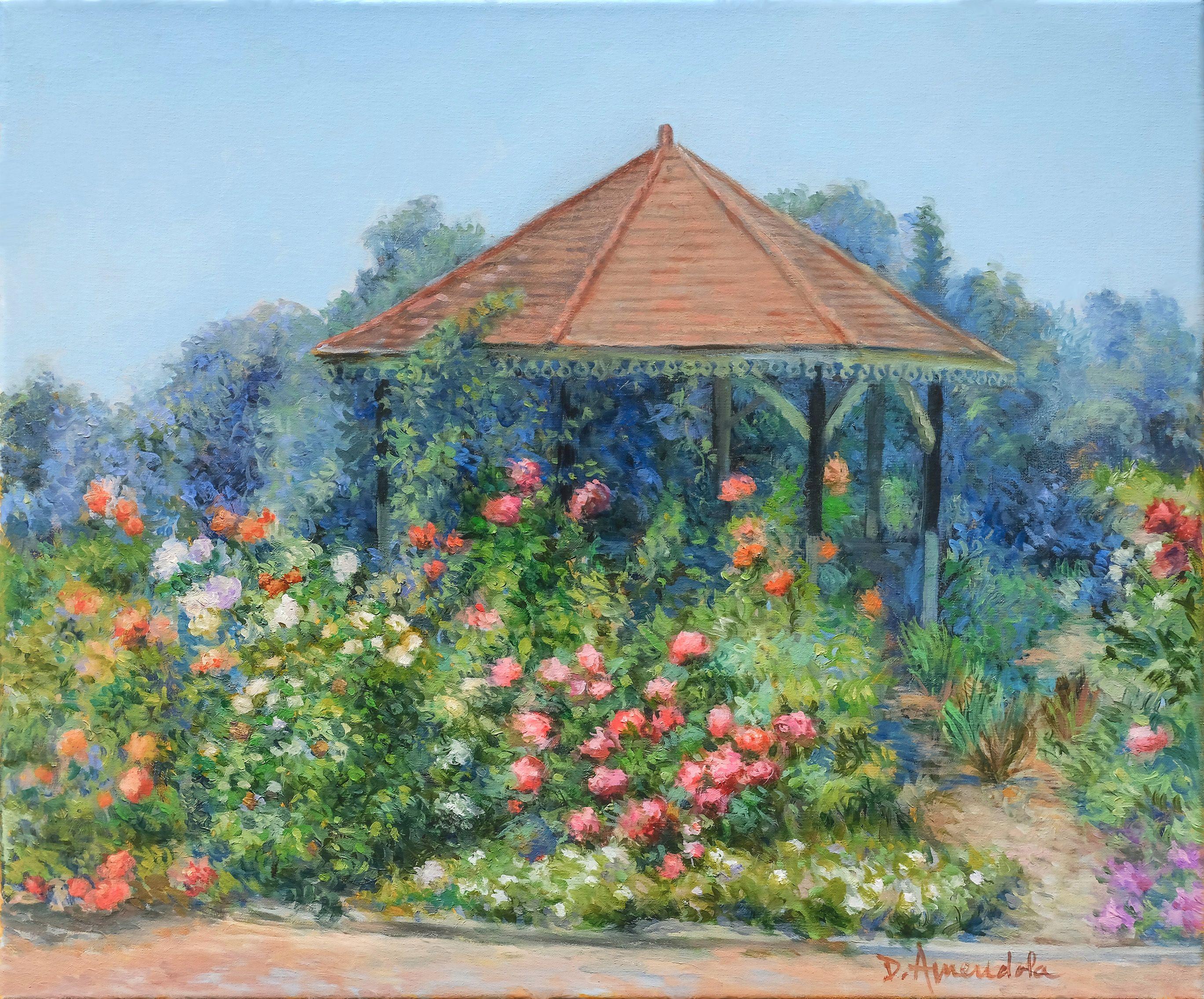 Dominique Amendola  Abstract Painting - Gazebo with flowers, Painting, Oil on Canvas