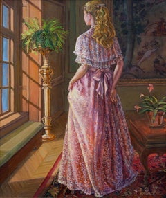 Lady Gazing Through The Window, Painting, Oil on Canvas