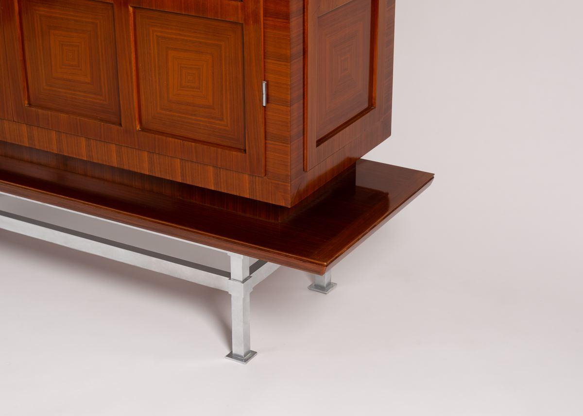 French Dominique, Midcentury Mahogany and Steel Cabinet, France, circa 1955