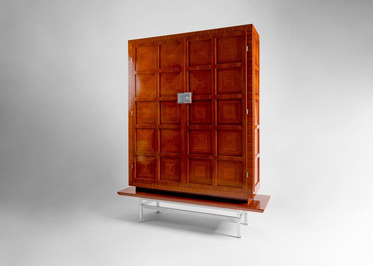 Brushed Dominique, Midcentury Mahogany and Steel Cabinet, France, circa 1955