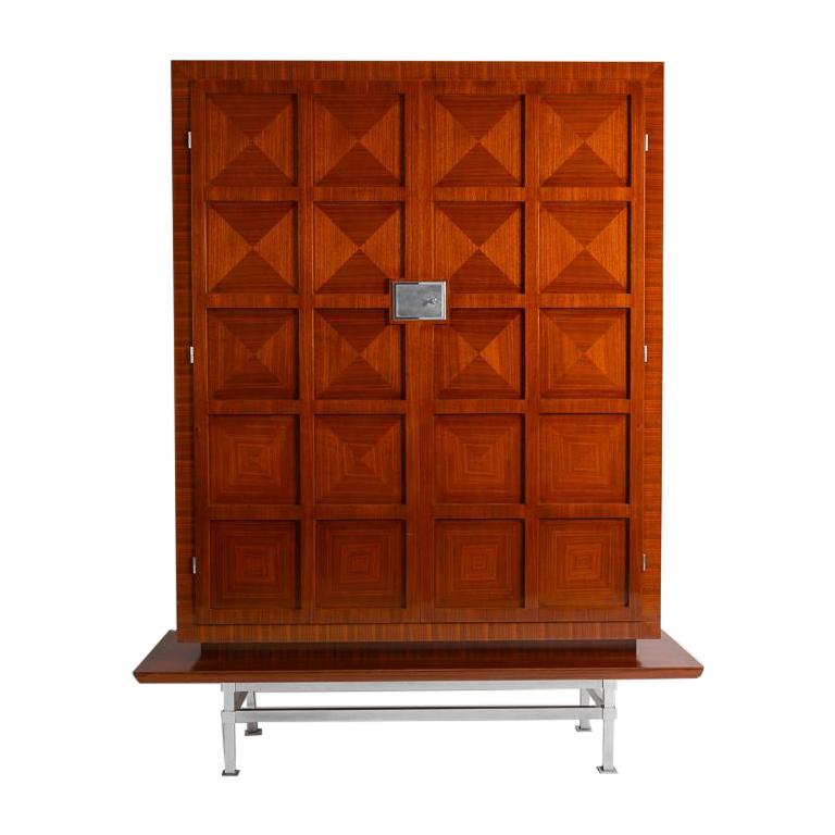 Dominique, Midcentury Mahogany and Steel Cabinet, France, circa 1955