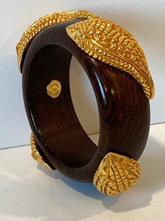 Dominique Aurientis 1980s Gilt Armadillo & Wood Bangle Bracelet
