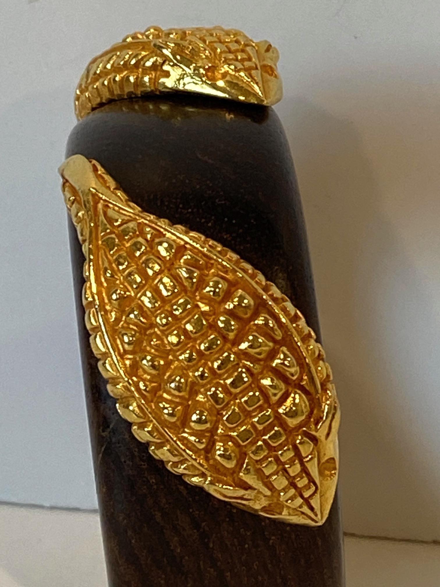 Dominique Aurientis 1980s Gilt Armadillo & Wood Bangle Bracelet For Sale 4