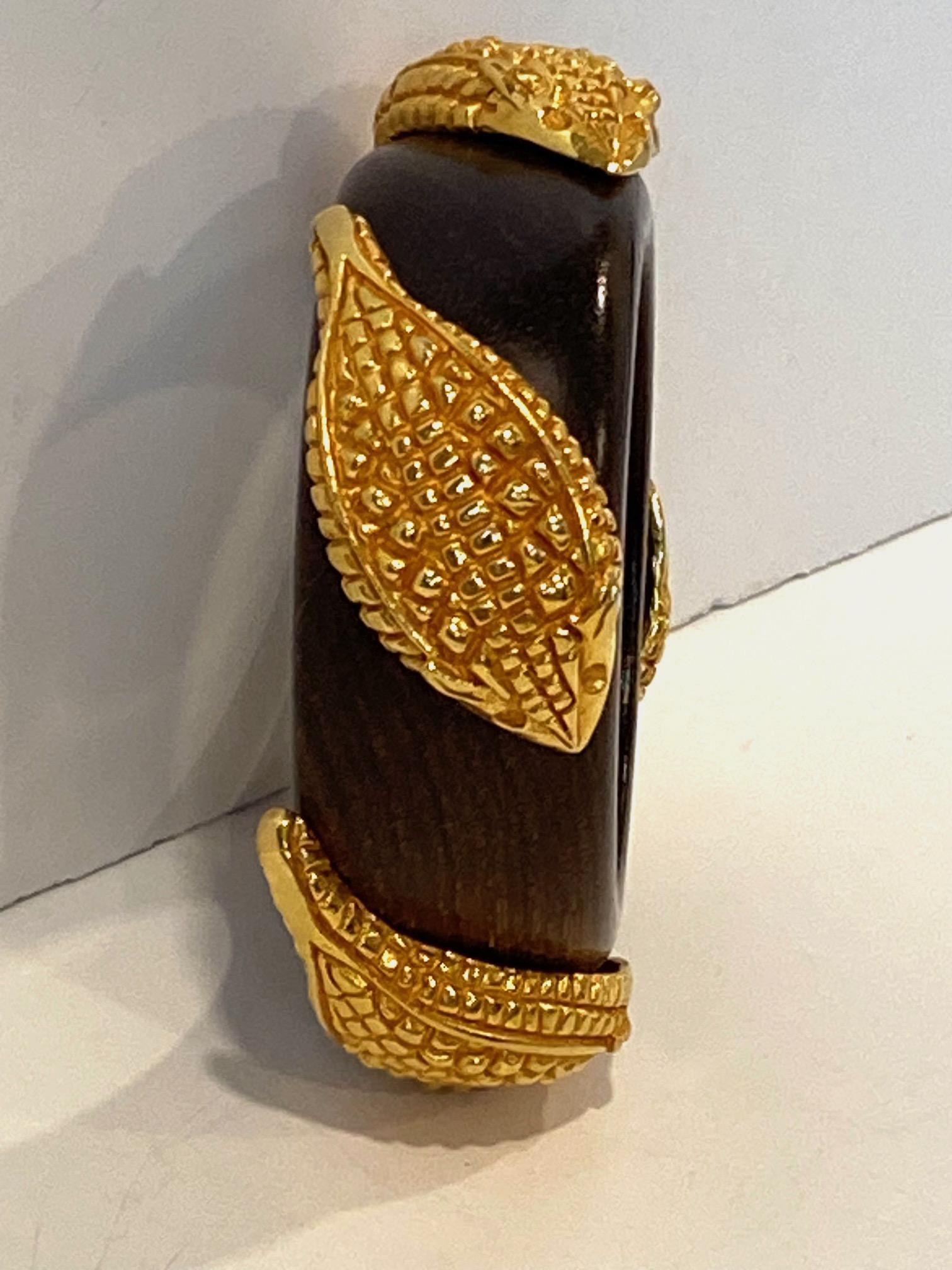 Dominique Aurientis 1980s Gilt Armadillo & Wood Bangle Bracelet For Sale 5