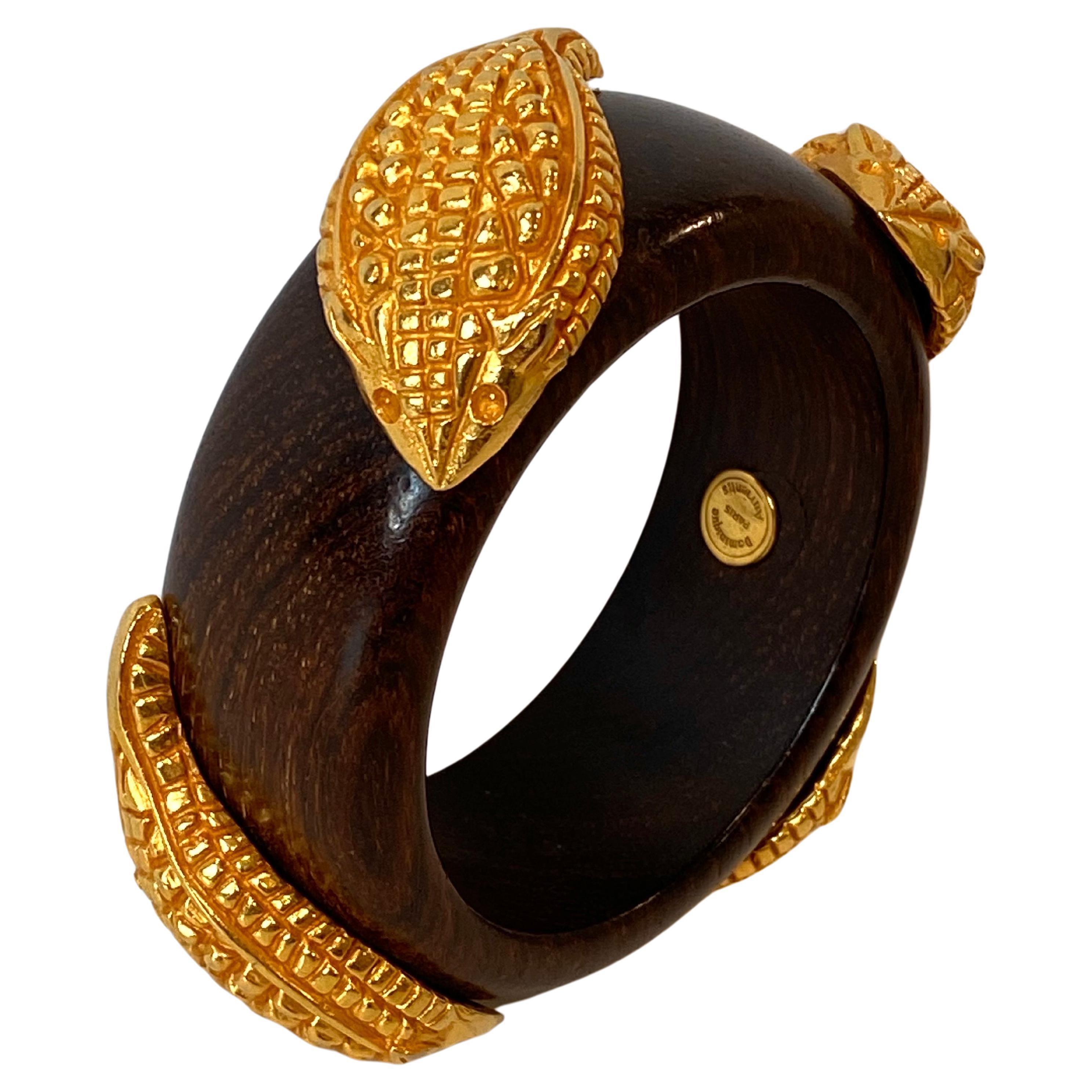 Dominique Aurientis 1980s Gilt Armadillo & Wood Bangle Bracelet For Sale