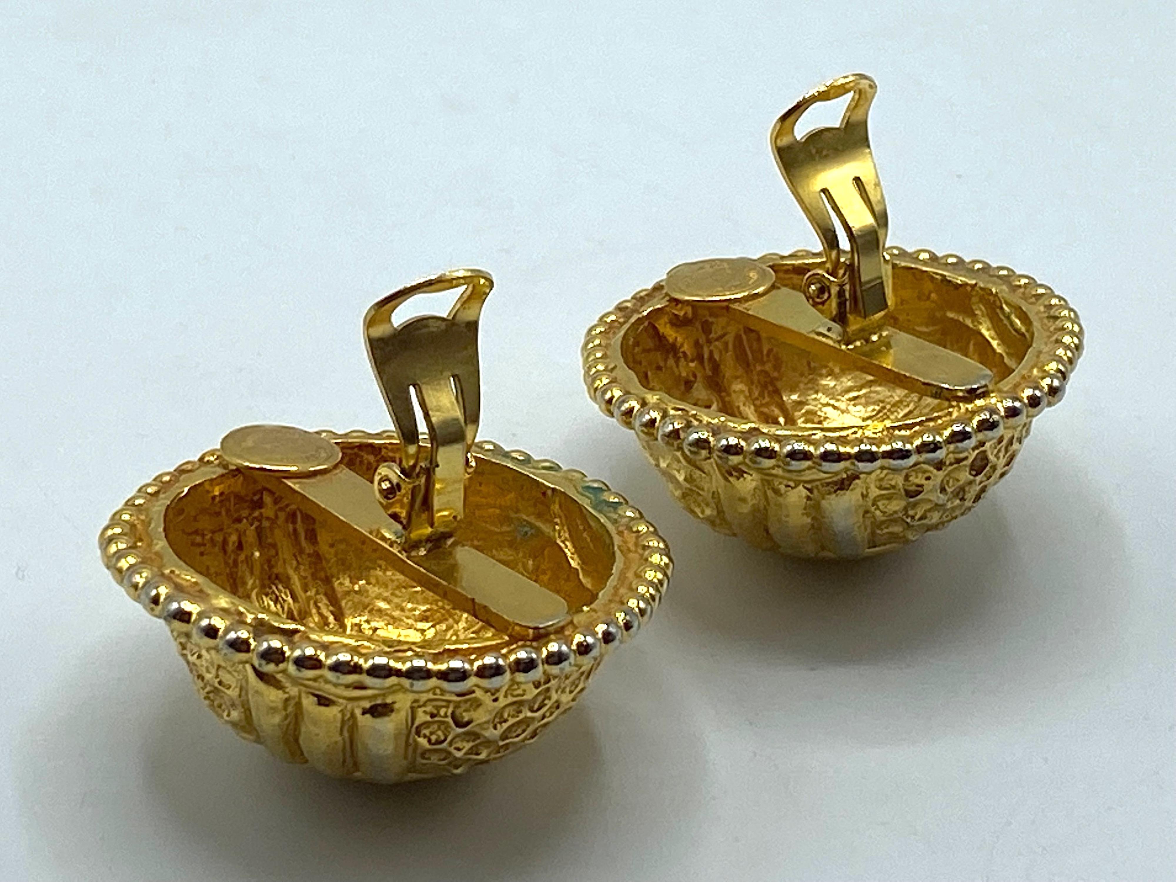 Dominique Aurientis 1980s Large Gold Domed Etruscan Style Button Earrings 6